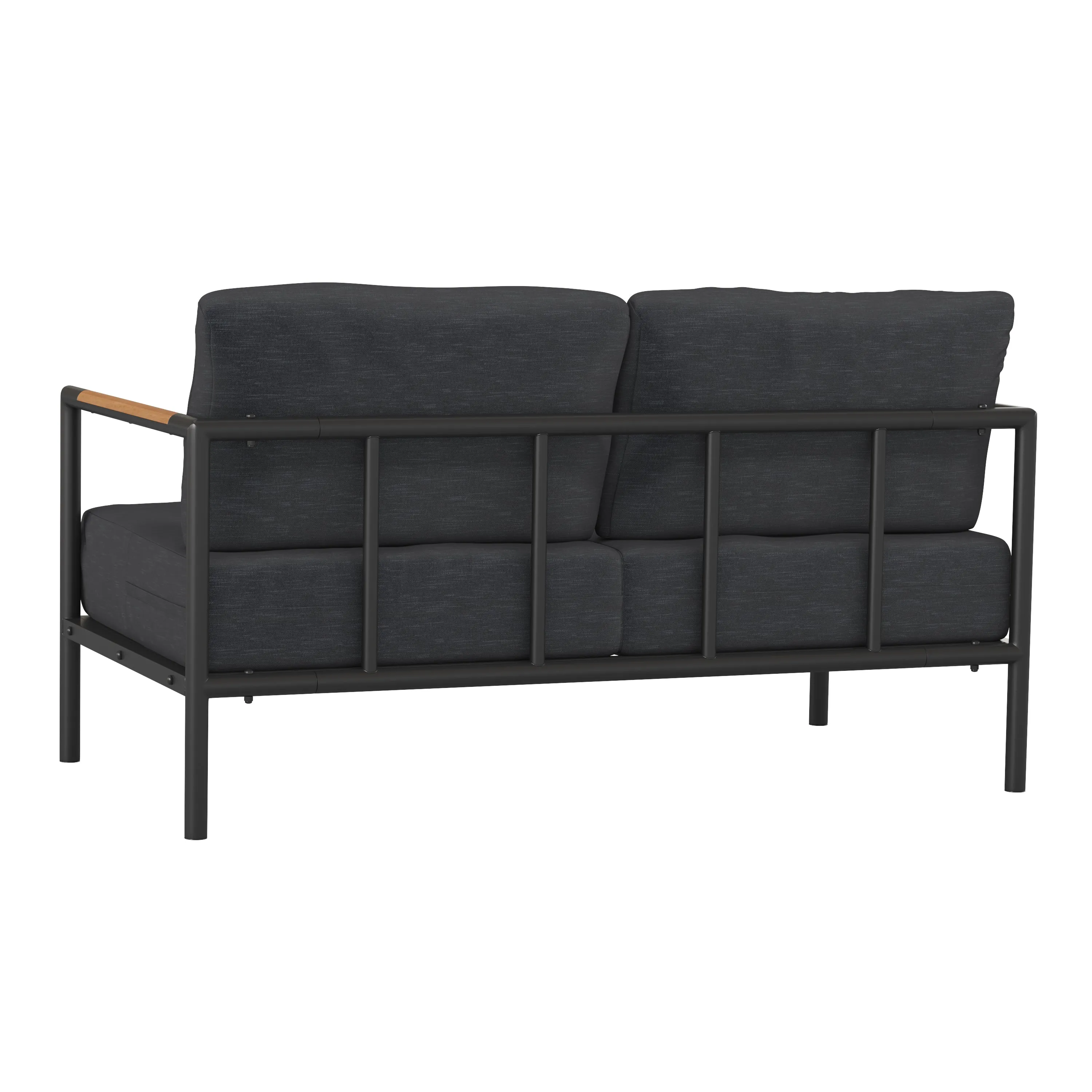 Amy Black Metal Indoor/Outdoor Patio Love Seat with Teak Accented Arms