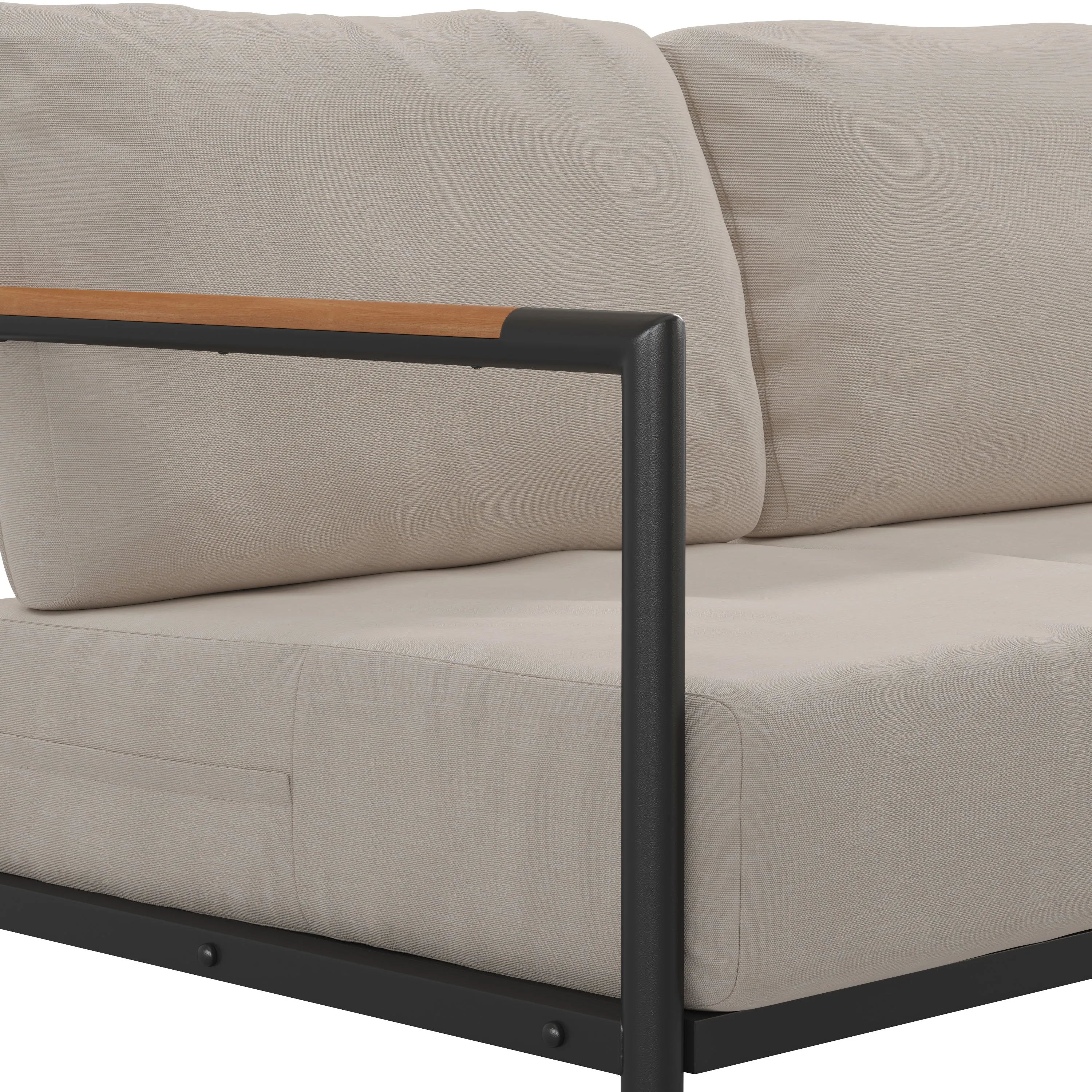 Amy Black Metal Indoor/Outdoor Patio Love Seat with Teak Accented Arms