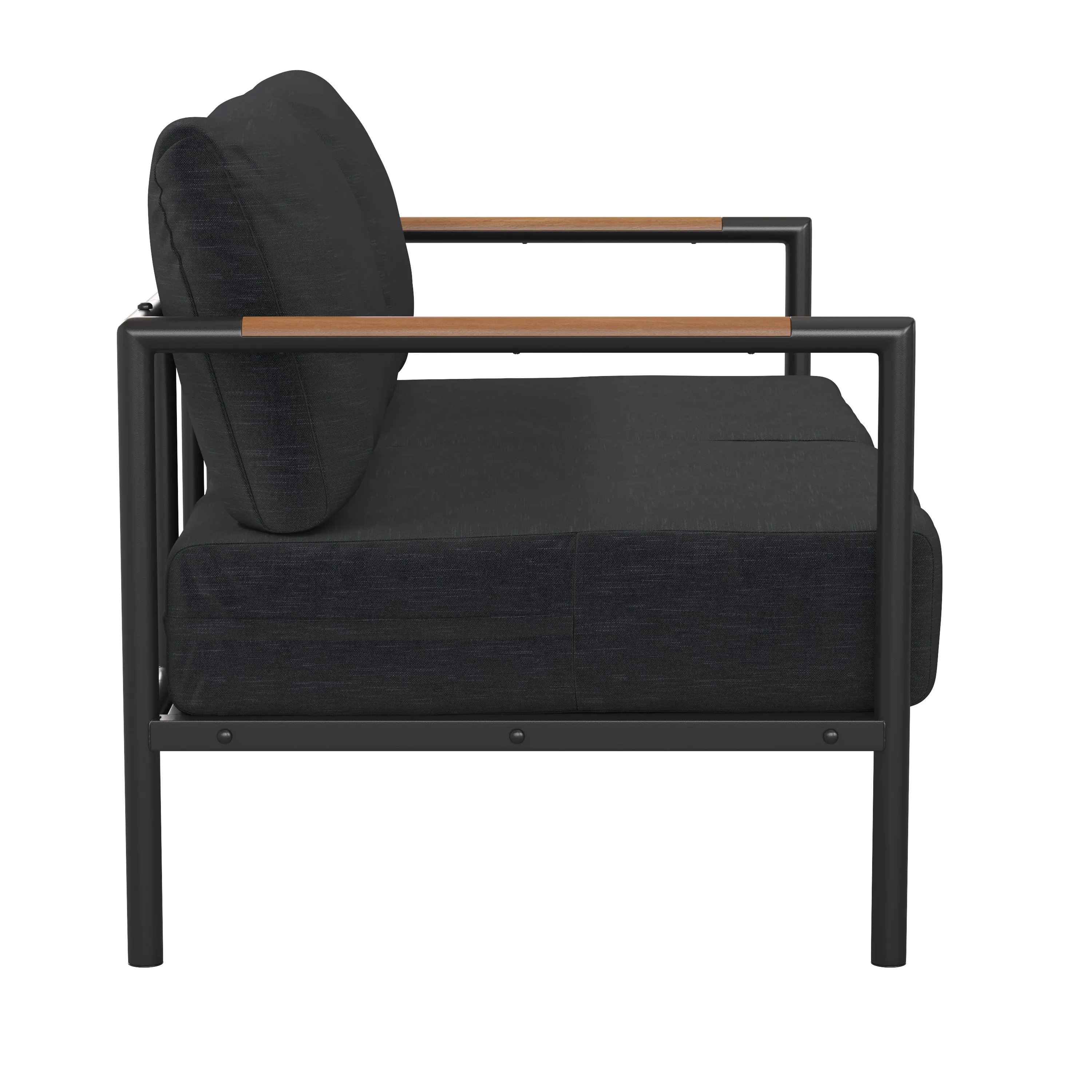 Amy Black Metal Indoor/Outdoor Patio Love Seat with Teak Accented Arms