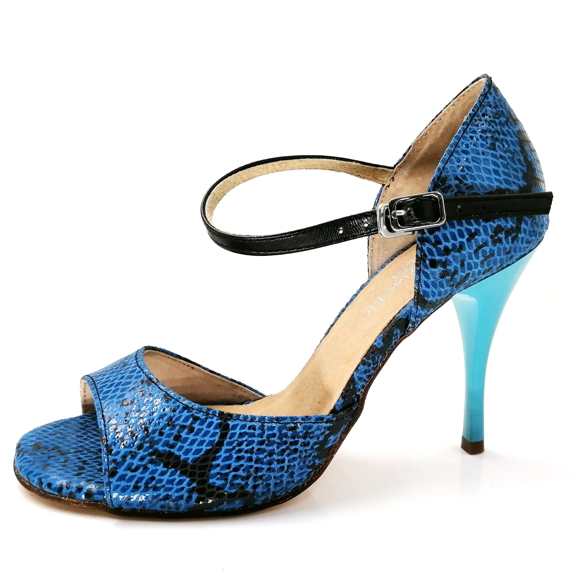 Argentine Tango Shoes Ladies High Heel Dance Sandals Leather Sole Blue