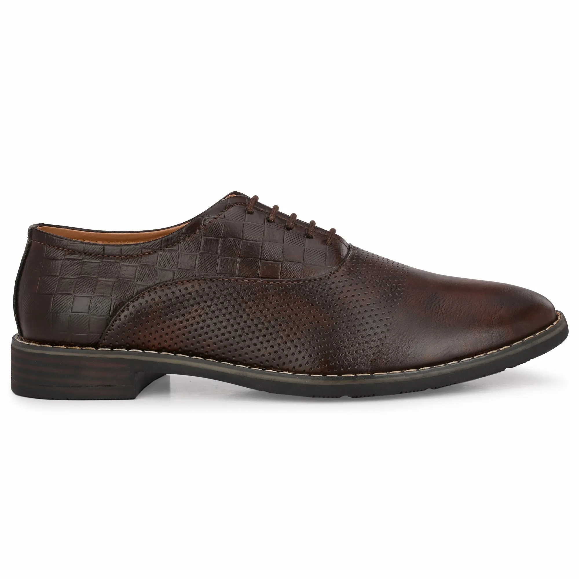 Attitudist Unisex Handcrafted Oxford Brown Formal Laceup Derby Shoes With Textured Upper Material