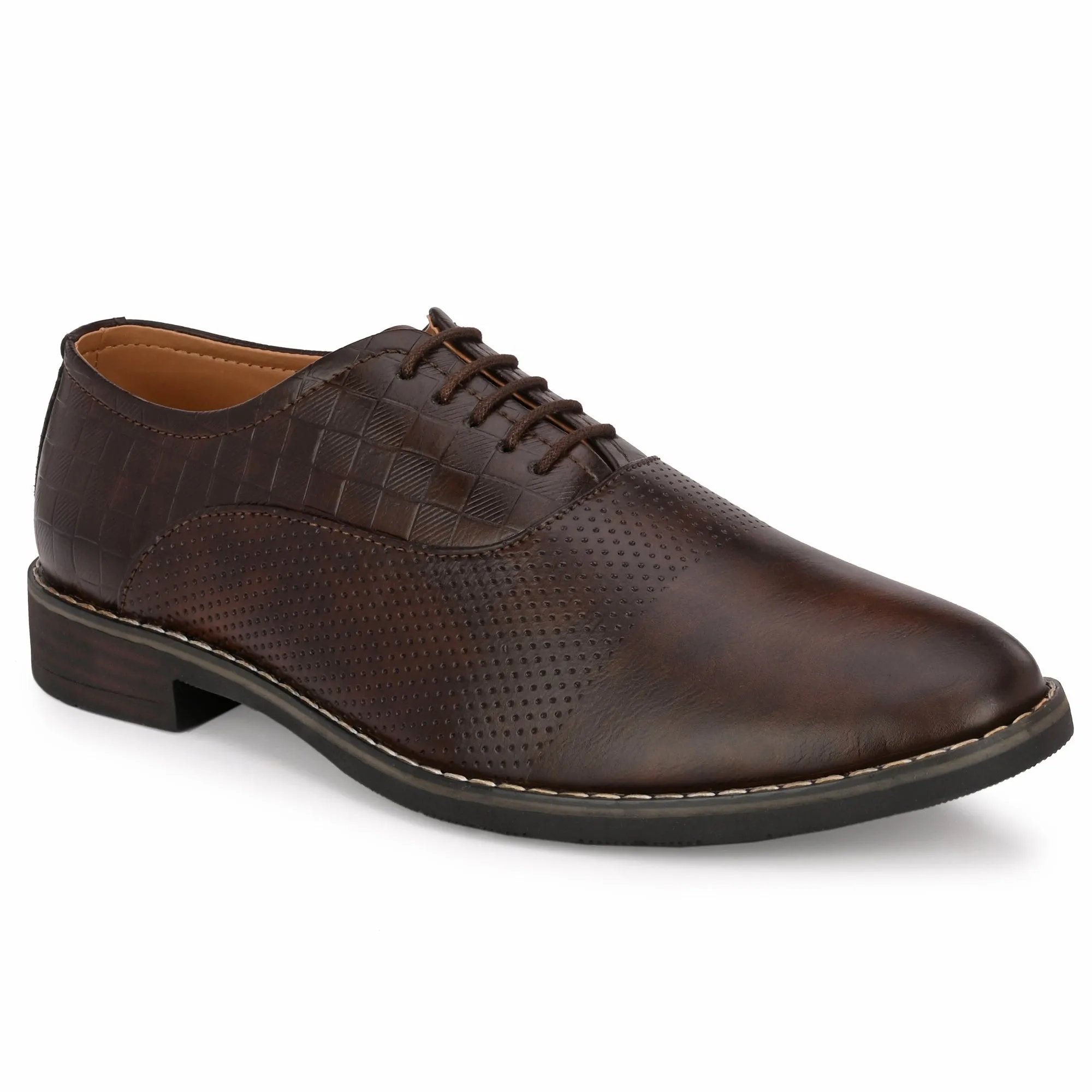 Attitudist Unisex Handcrafted Oxford Brown Formal Laceup Derby Shoes With Textured Upper Material