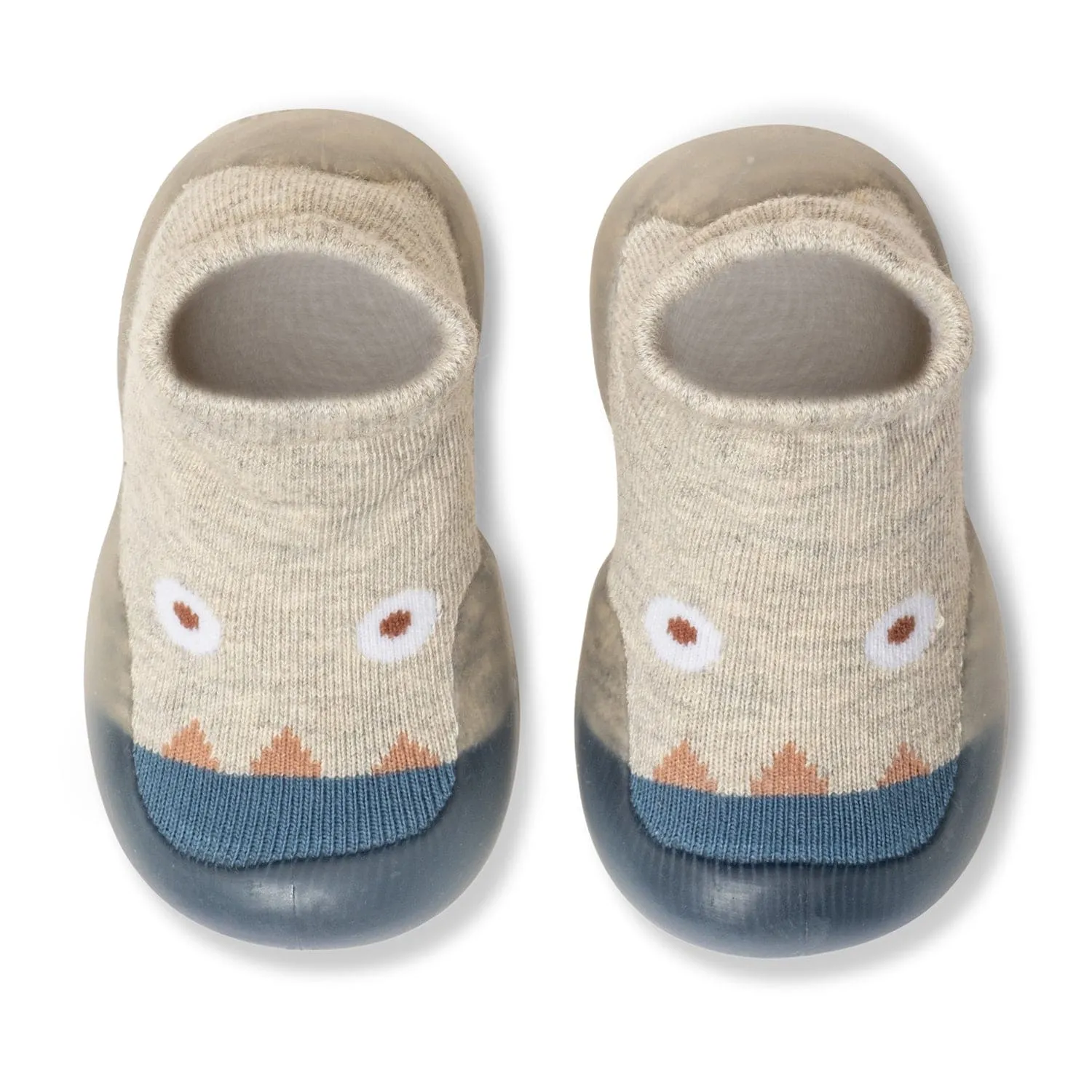 Baby Moo Cute Eye Anti-Skid Rubber Sole Comfy Slip-On Sock Shoes - Grey