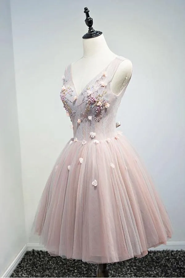 Ball Gown V-neck Short Tulle Homecoming Dress With Beading PG134