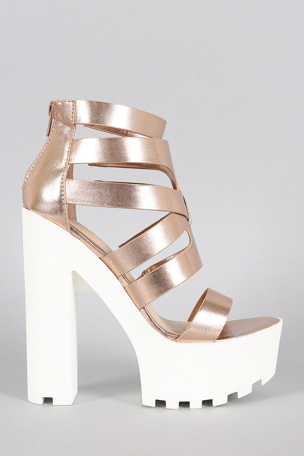 Bamboo Metallic Caged Platform Heel