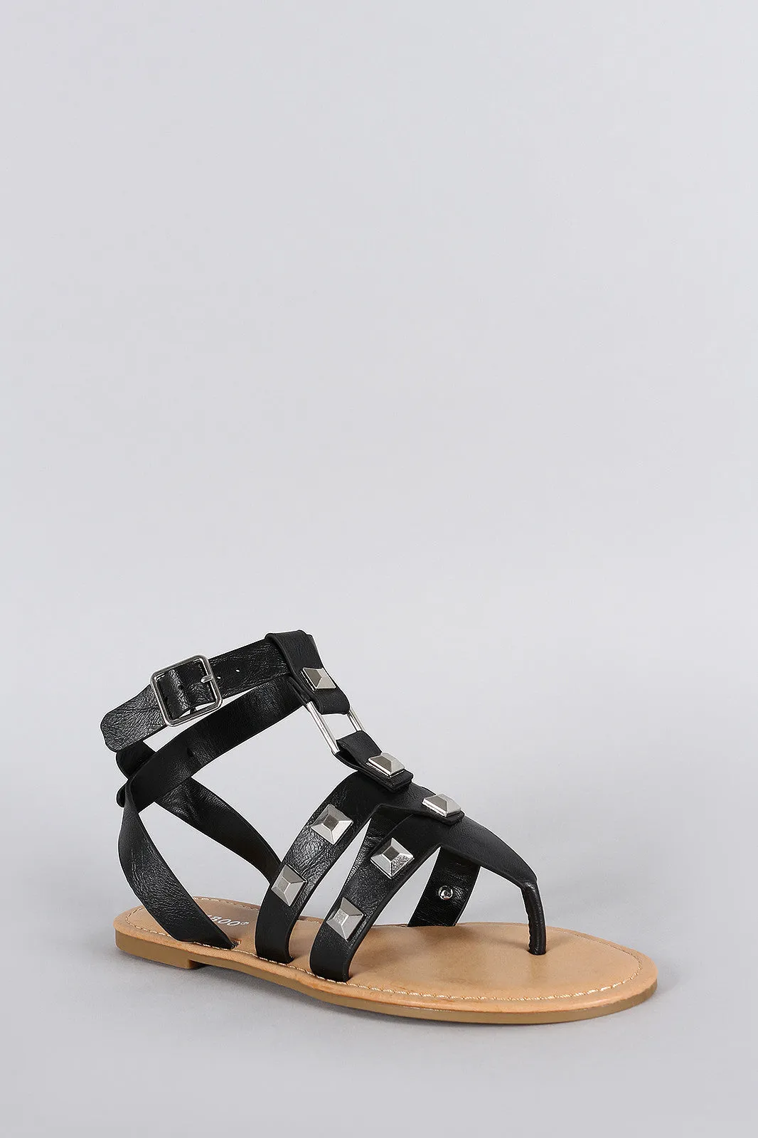 Bamboo Studded Strappy Thong Flat Sandal