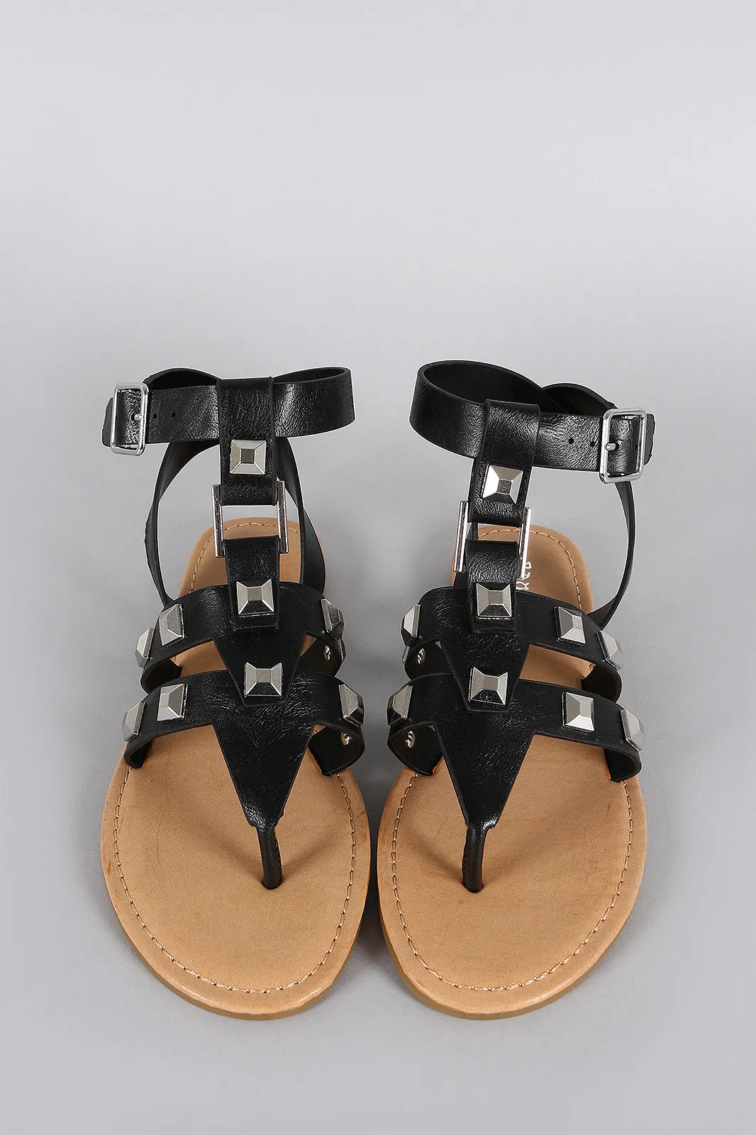 Bamboo Studded Strappy Thong Flat Sandal