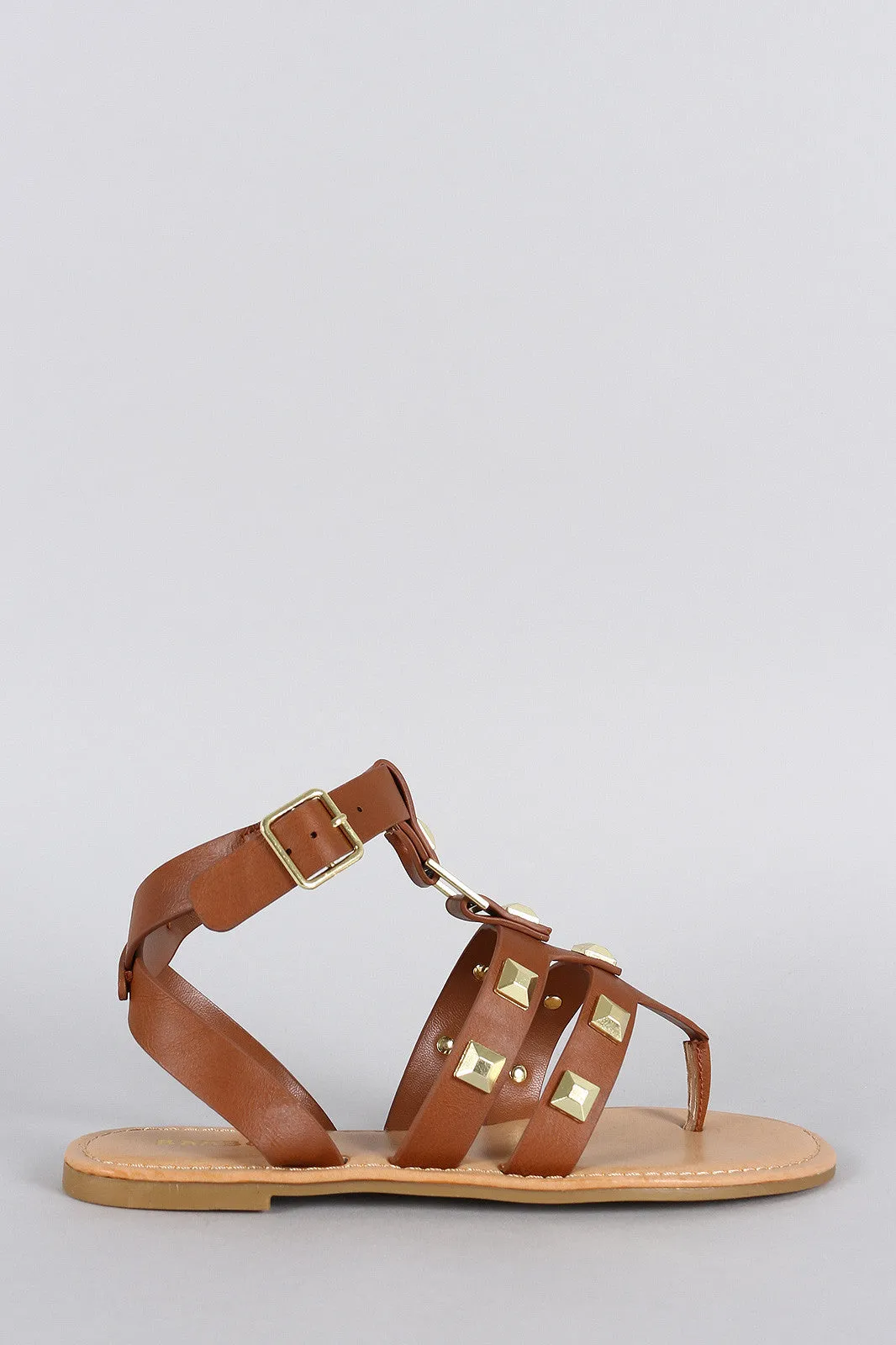 Bamboo Studded Strappy Thong Flat Sandal