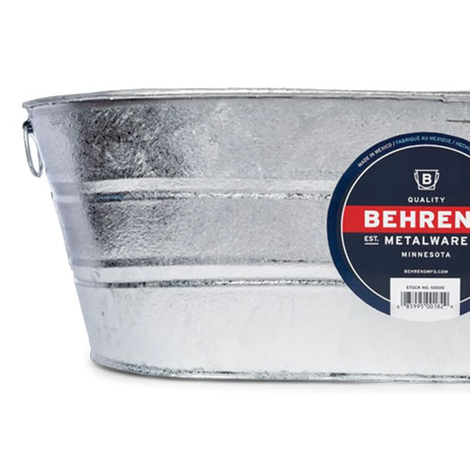 Behrens 16 Gallon Round Galvanized Weatherproof Steel Tub with Handles, Silver