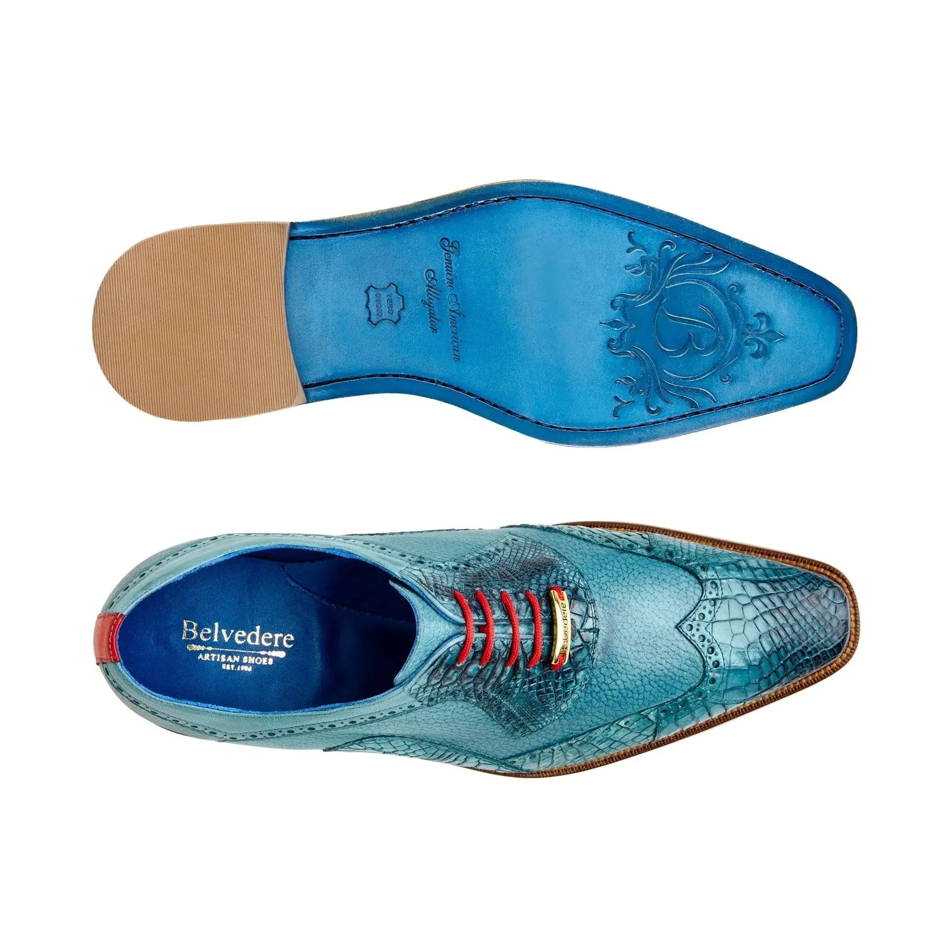 Belvedere Roberto in Antique Aqua Alligator & Leather Dress Shoes