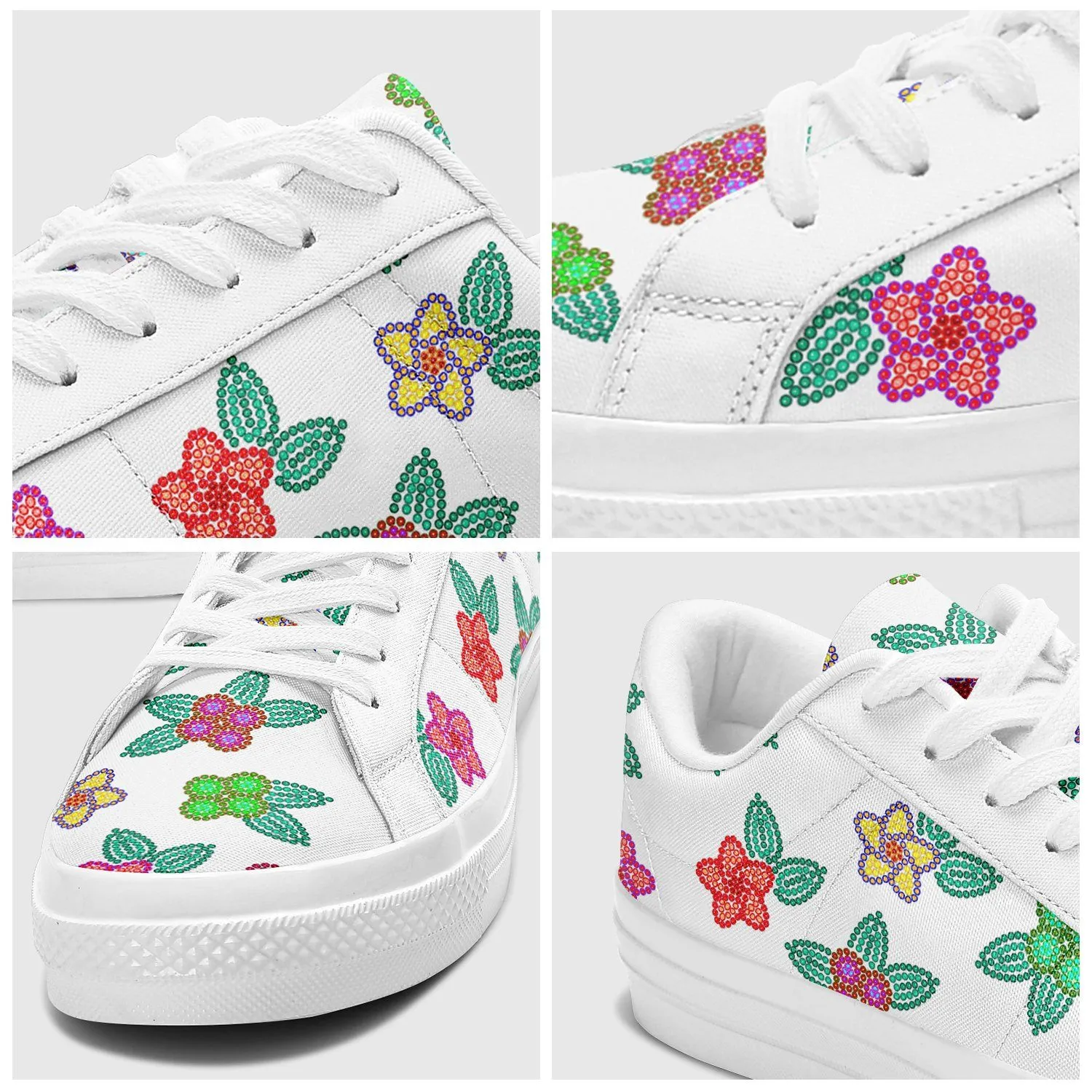 Berry Flowers White Aapisi Low Top Canvas Shoes White Sole