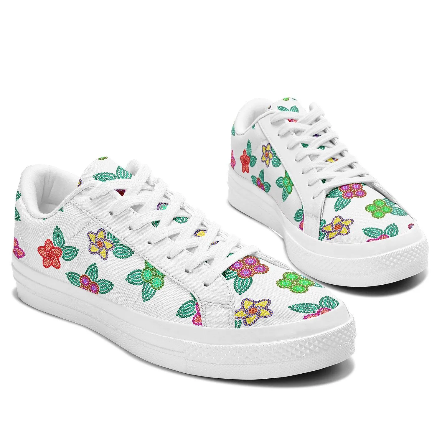 Berry Flowers White Aapisi Low Top Canvas Shoes White Sole