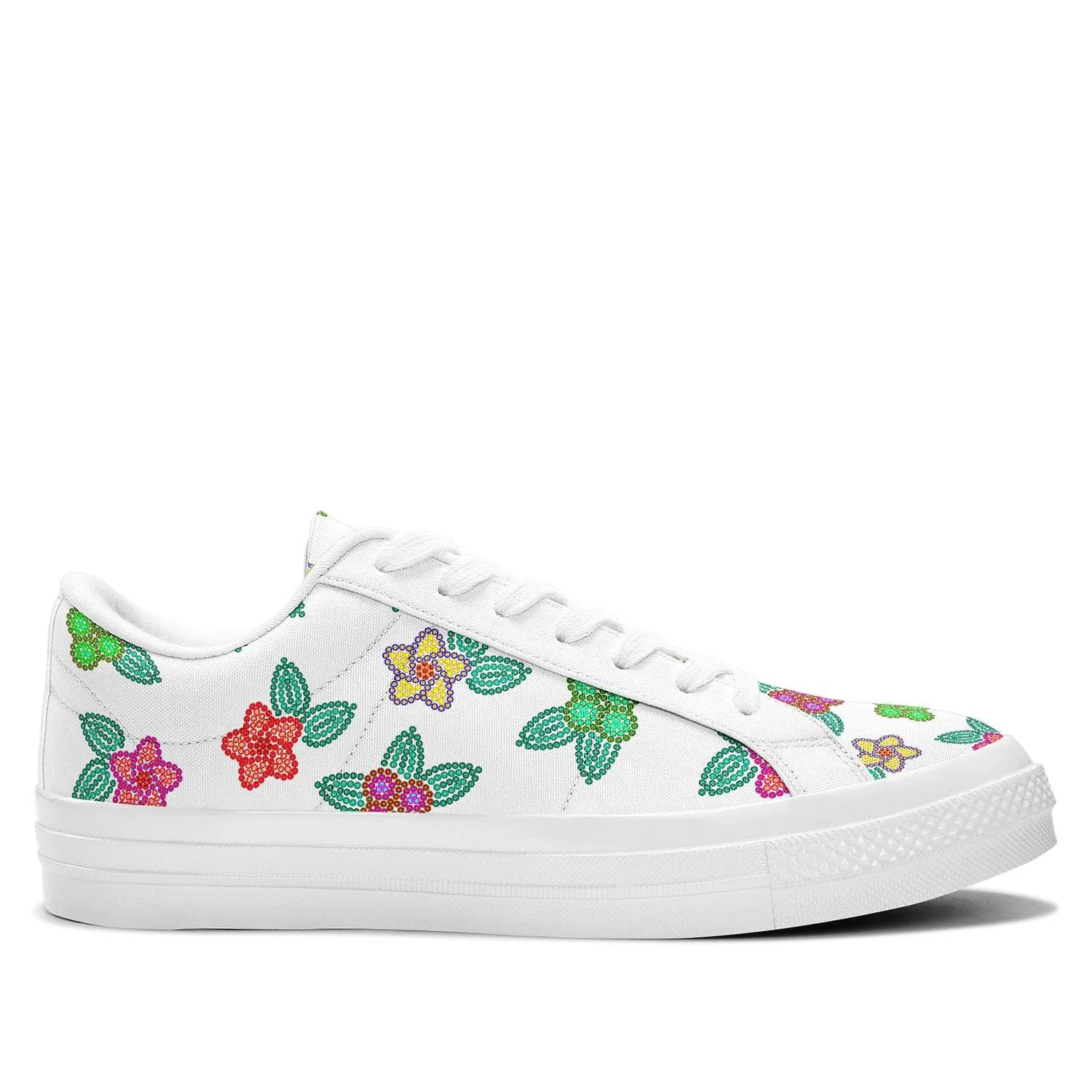 Berry Flowers White Aapisi Low Top Canvas Shoes White Sole