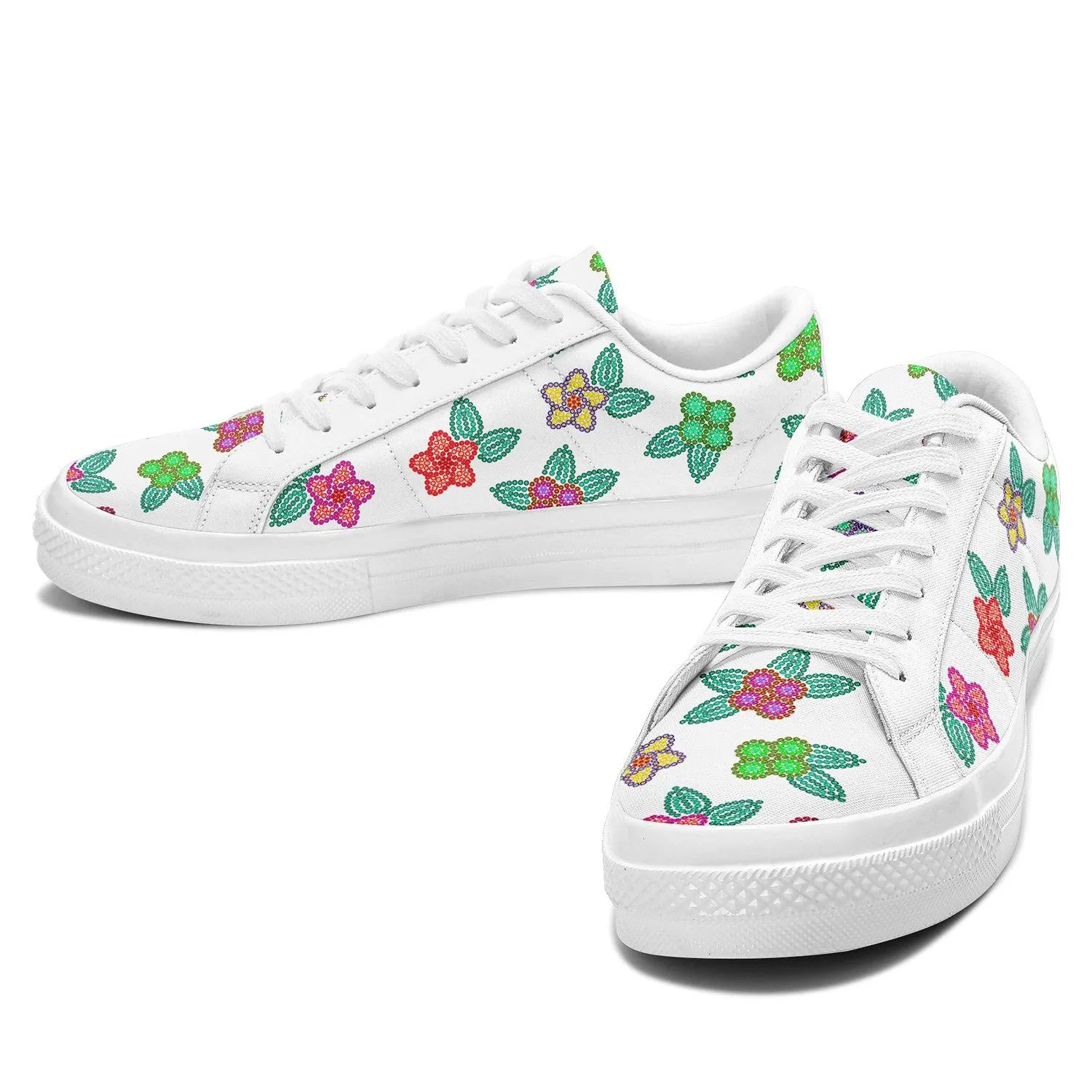 Berry Flowers White Aapisi Low Top Canvas Shoes White Sole