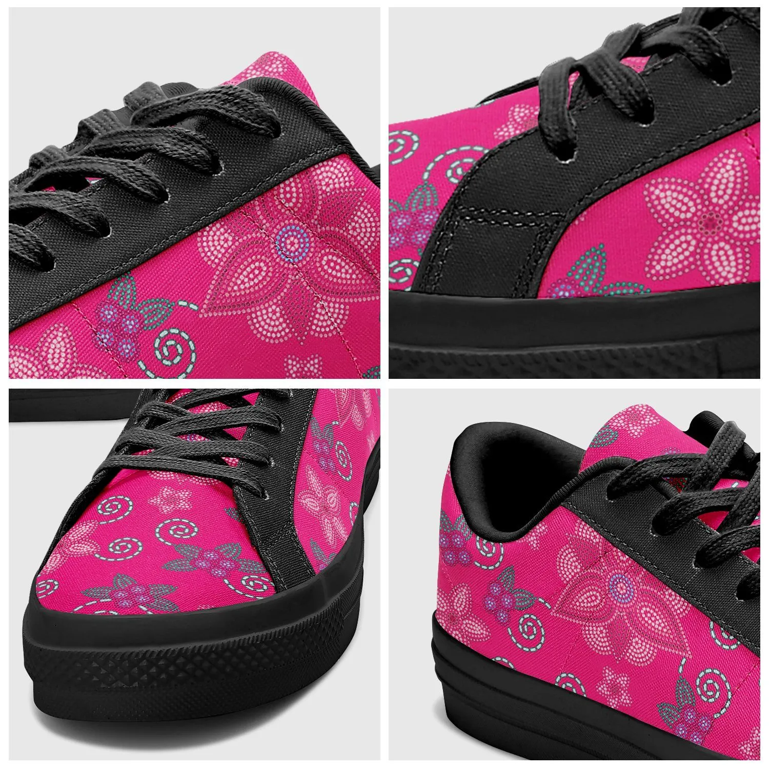 Berry Picking Pink Aapisi Low Top Canvas Shoes Black Sole