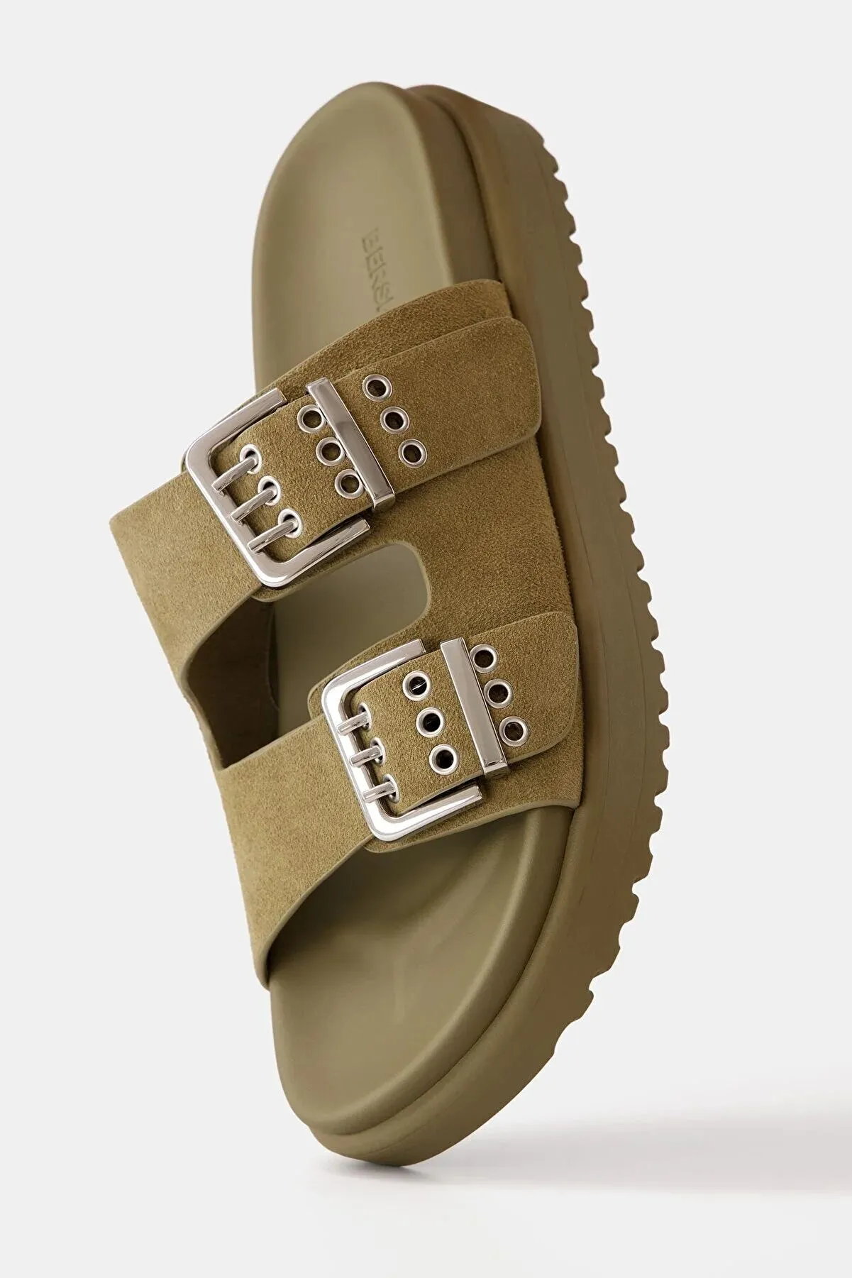 Bershka Women's  Leather Buckle Flat Sandals