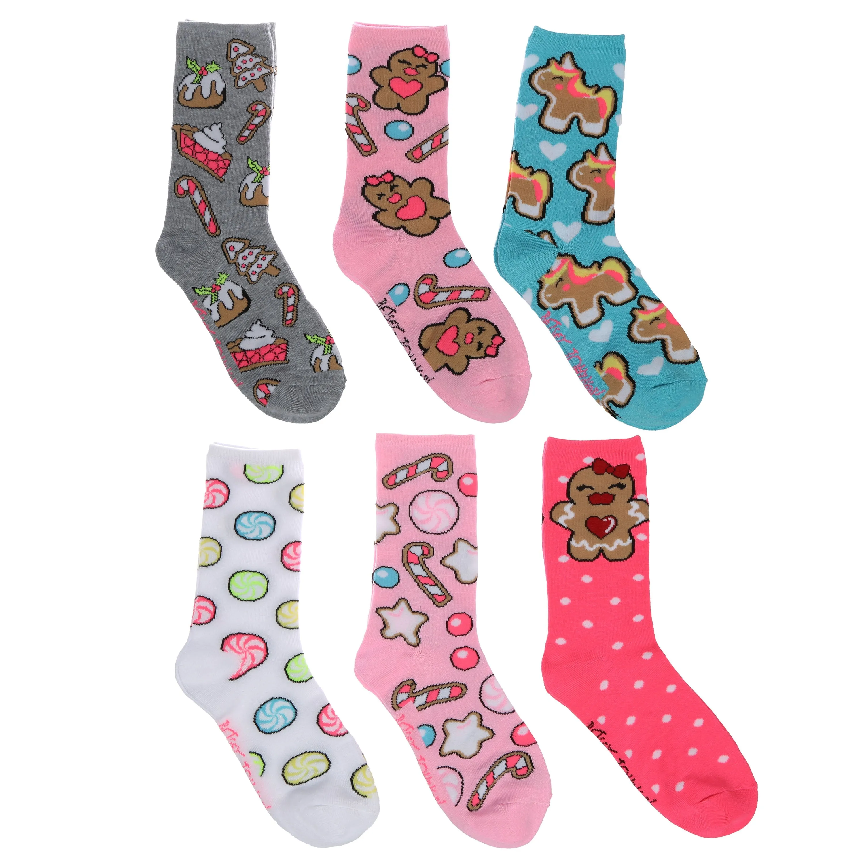 Betsey Johnson Women's 6 Pair Crew Socks Novelty Printed Socks -Cute Fun Novelty Socks for Women with Holiday Themed Gift Box