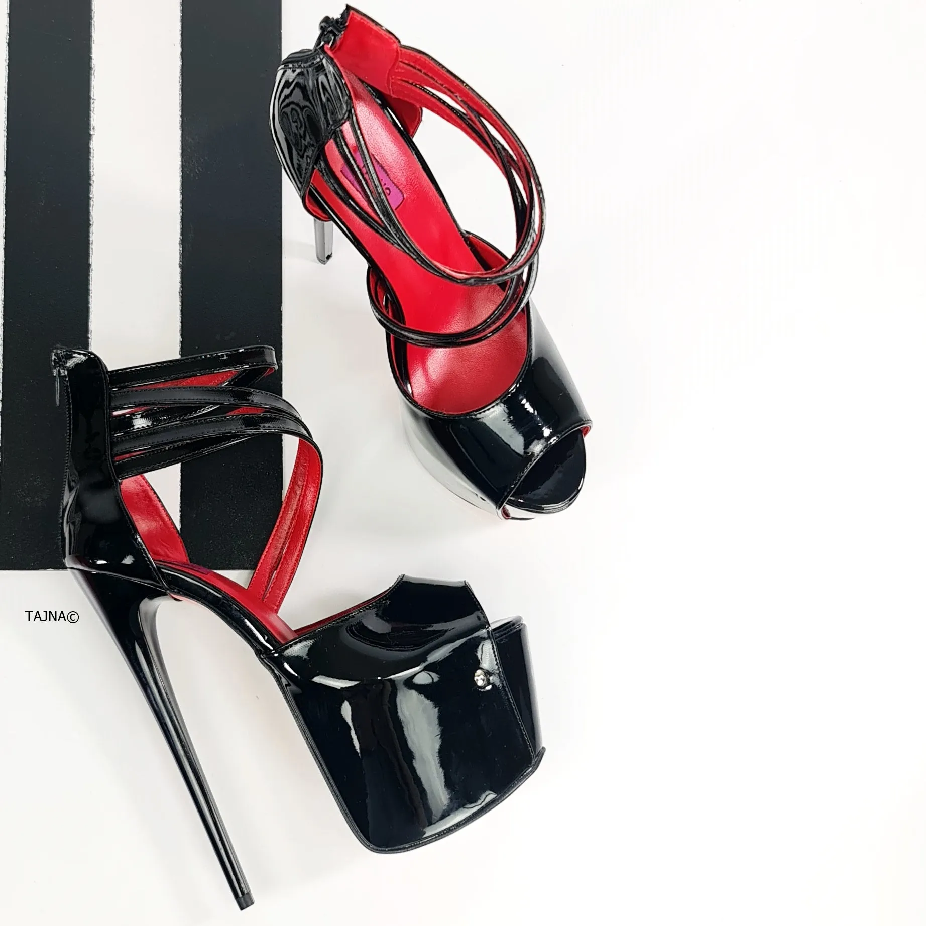 Black Gloss Cage Cross Strap High Heels