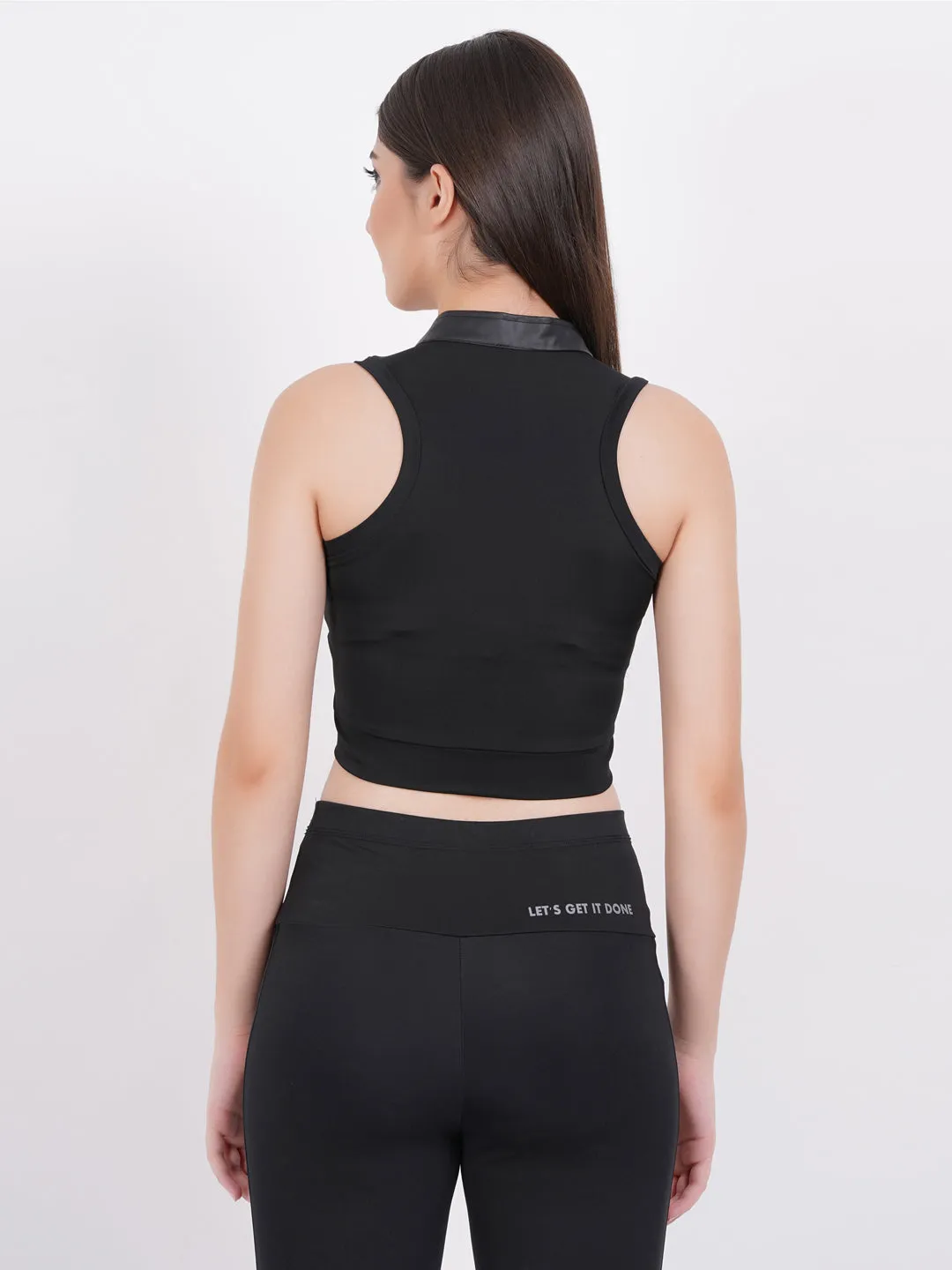 Black leather Patch Sports Bra for Women