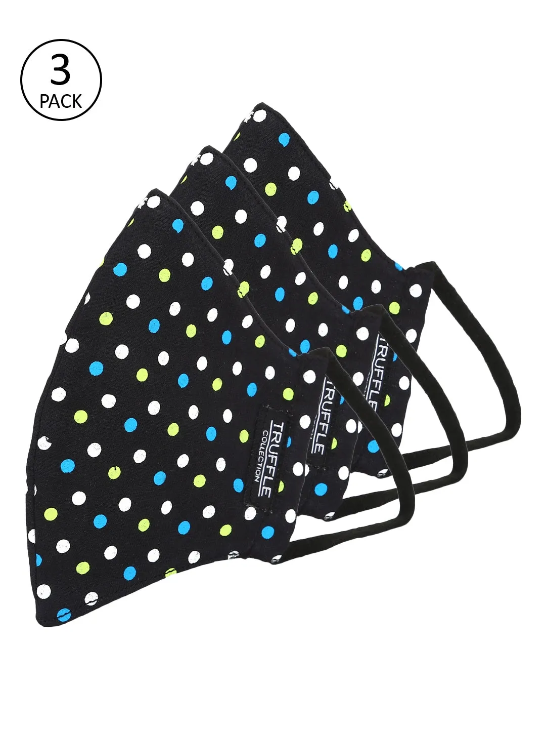 Black Polka Dotted Cotton Unisex Pack of 3 Reusable 3-Layer Outdoor Masks