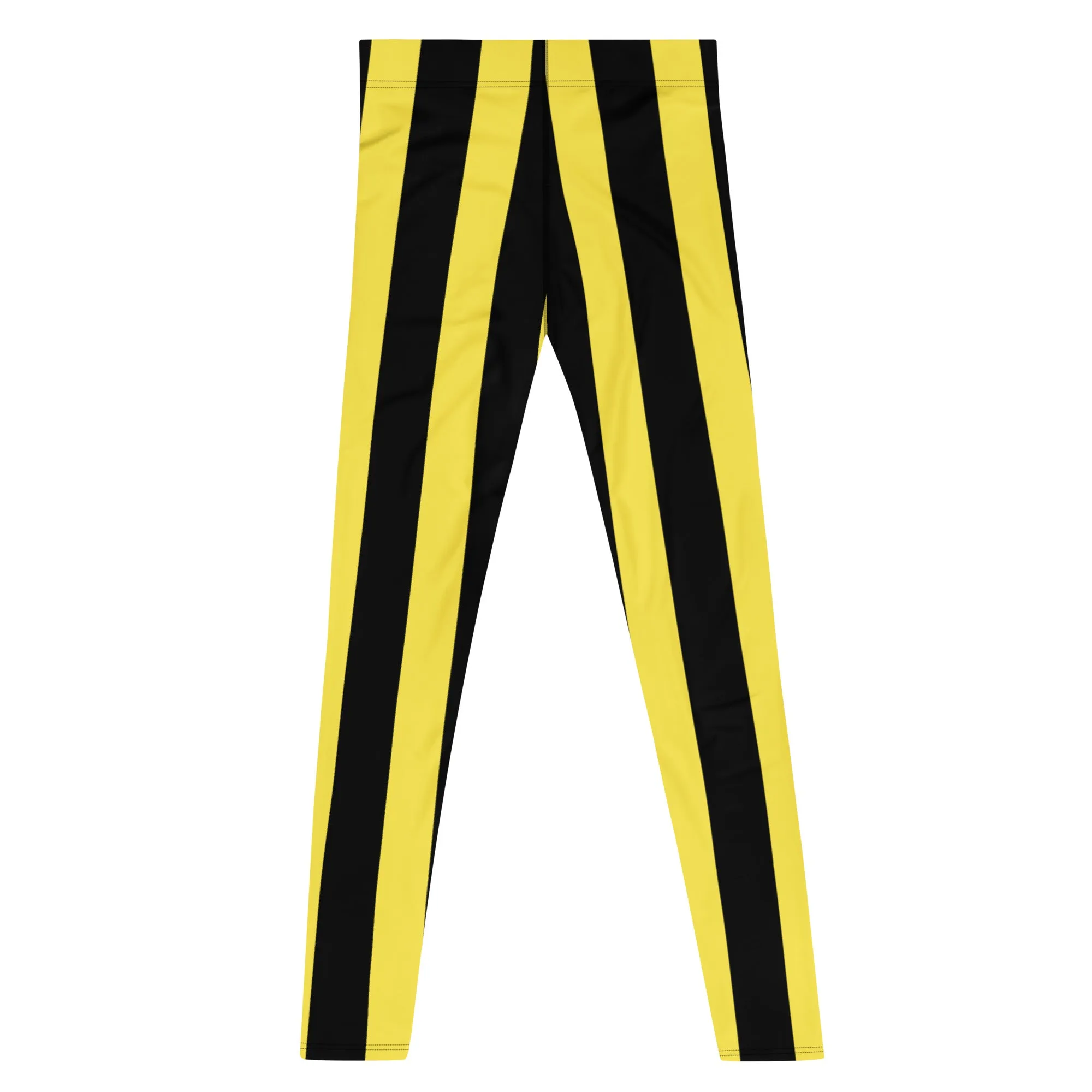 Black Yellow Stripes Men's Leggings, Colorful Patterned Designer Best Men's Leggings - Made in USA/EU/MX