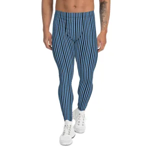 Blue Striped Men's Leggings, Vertical Stripes Modern Meggings Tights-Made in USA/EU/MX