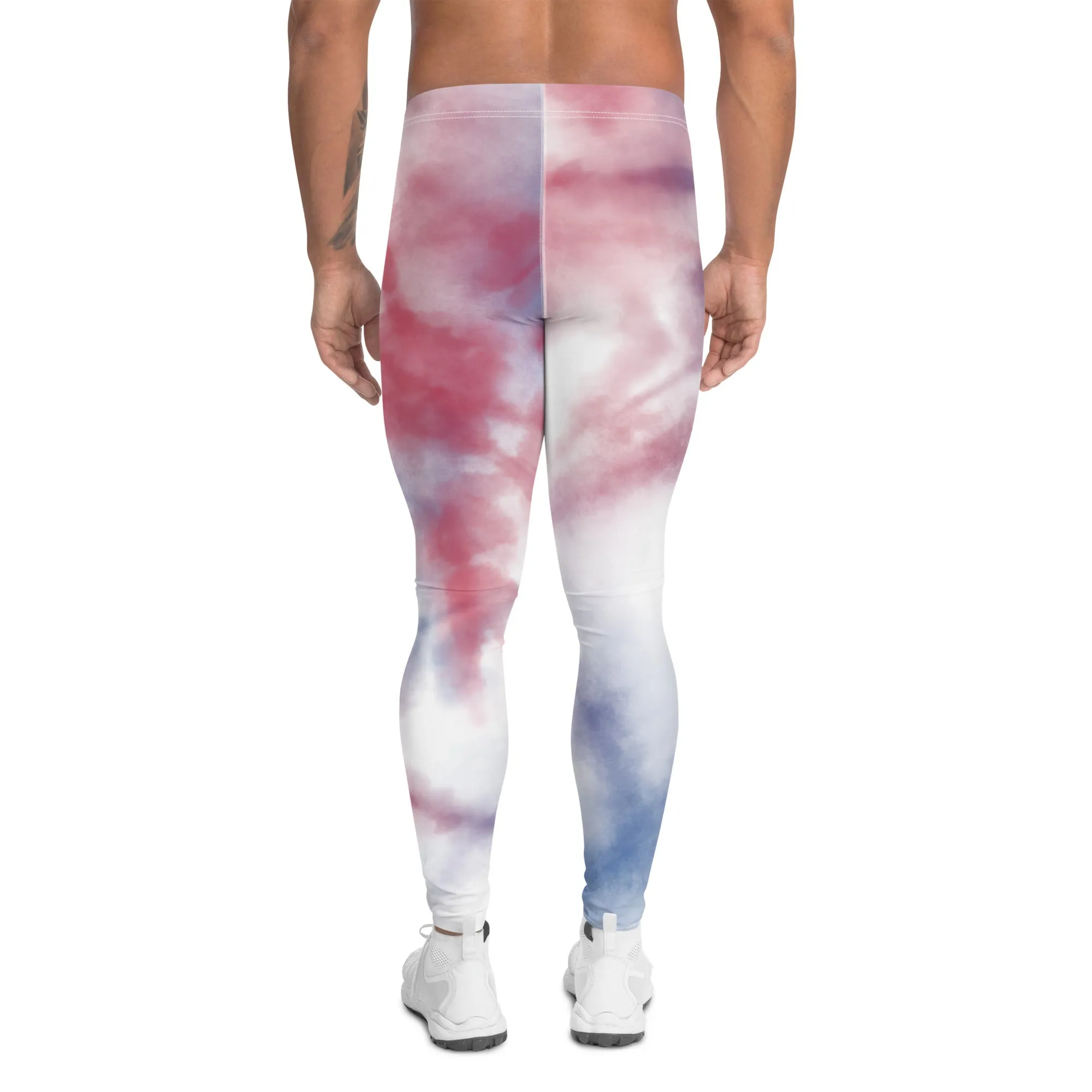 Blue Tie Dye Men's Leggings, Best Designer Abstract Men's Costume Party Holiday Leggings - Made in USA/EU/MX