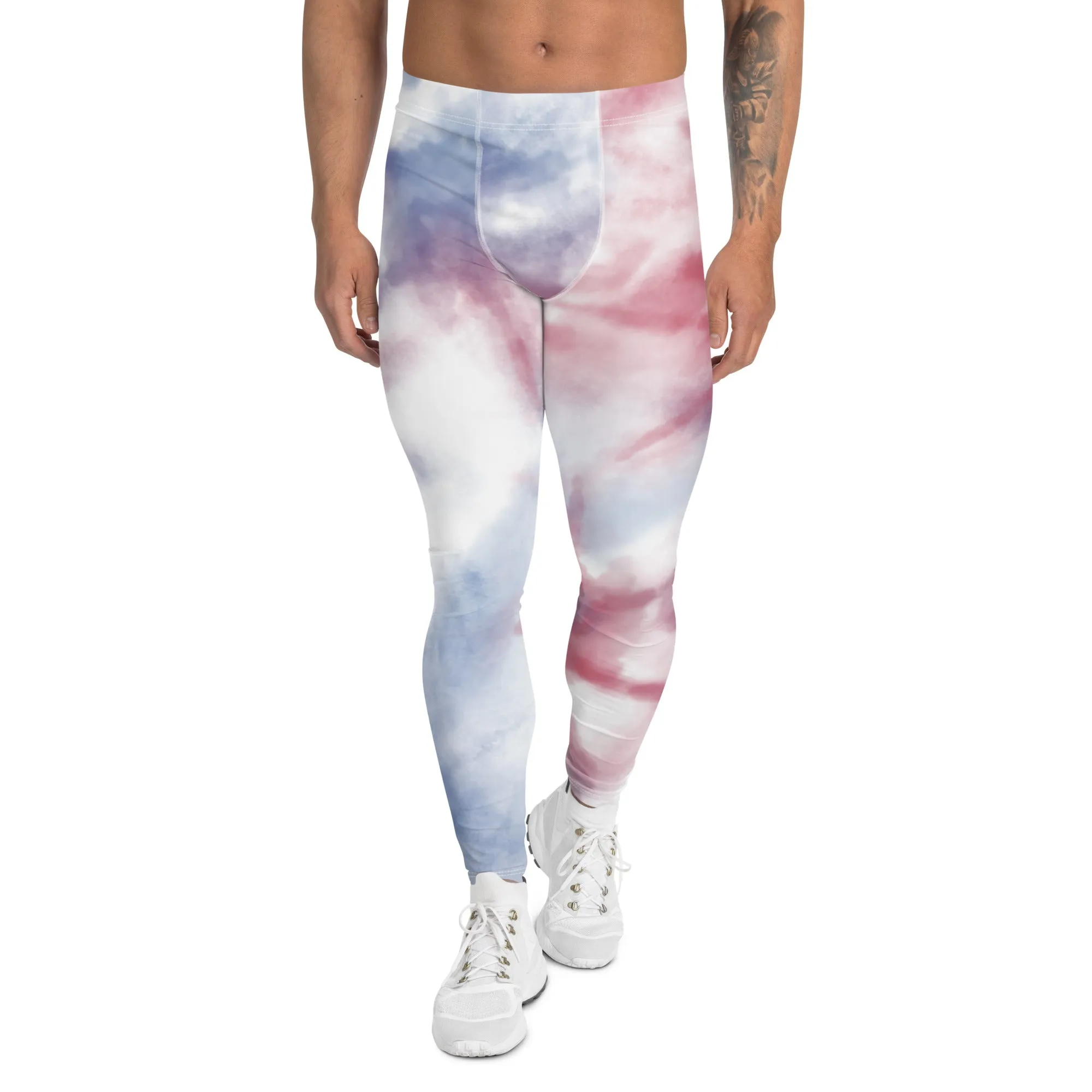 Blue Tie Dye Men's Leggings, Best Designer Abstract Men's Costume Party Holiday Leggings - Made in USA/EU/MX