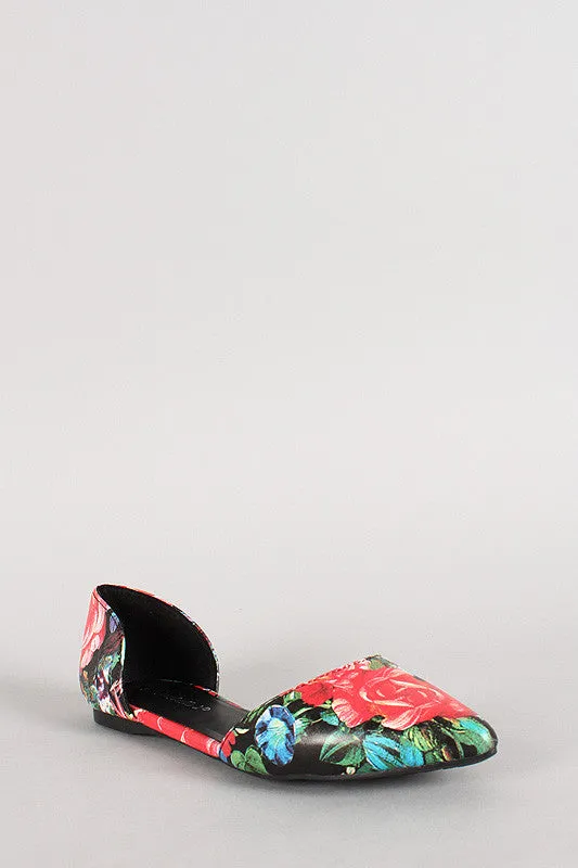 Breckelle Floral Pointy Toe Dorsay Flat