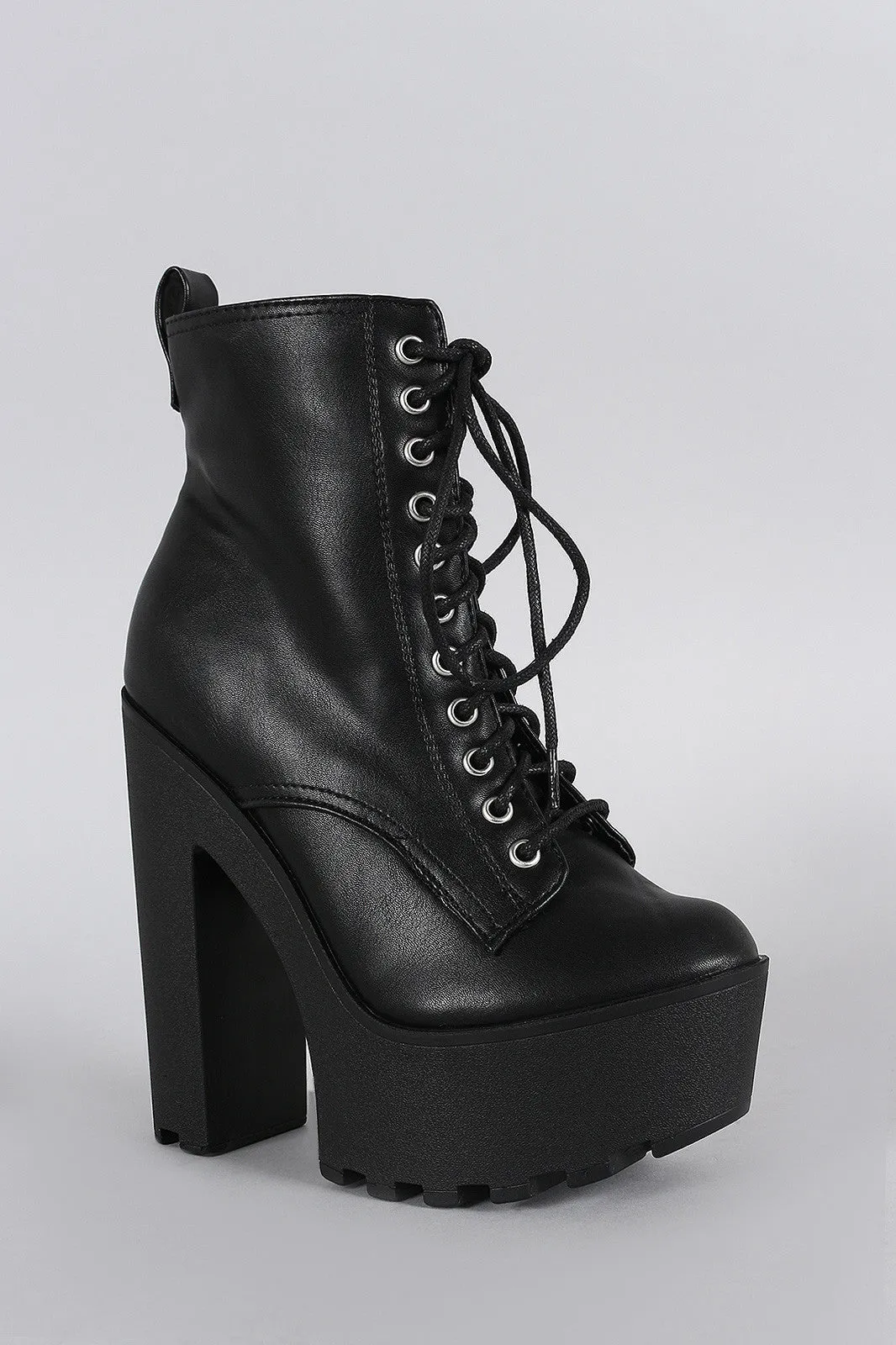 Breckelle Round Toe Chunky Platform Heeled Lace Up Booties