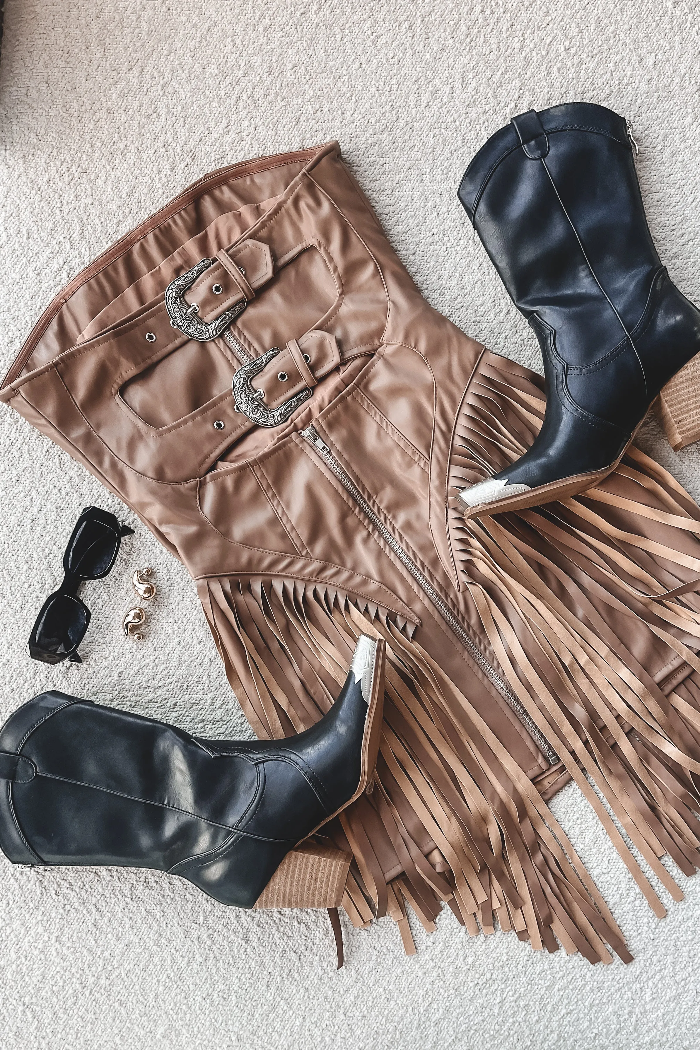 Broadway Stunner Leather Fringe Western Mini Dress