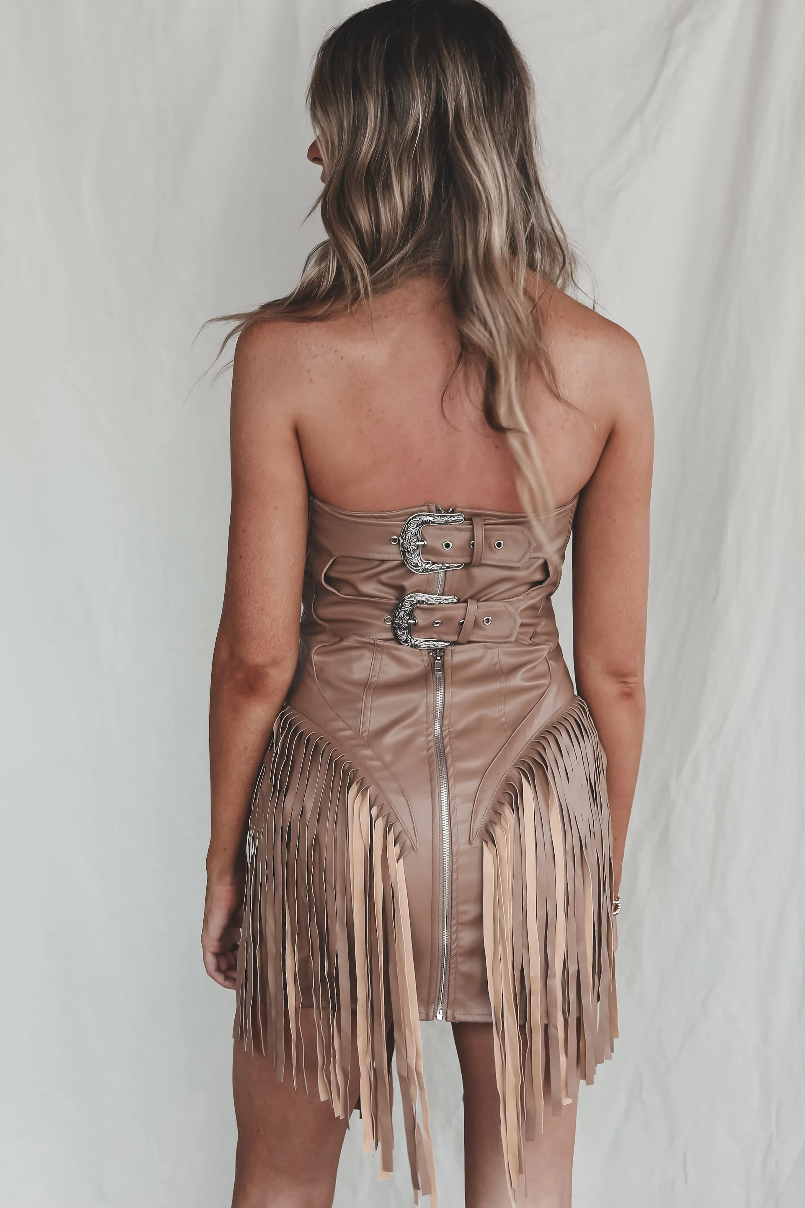 Broadway Stunner Leather Fringe Western Mini Dress