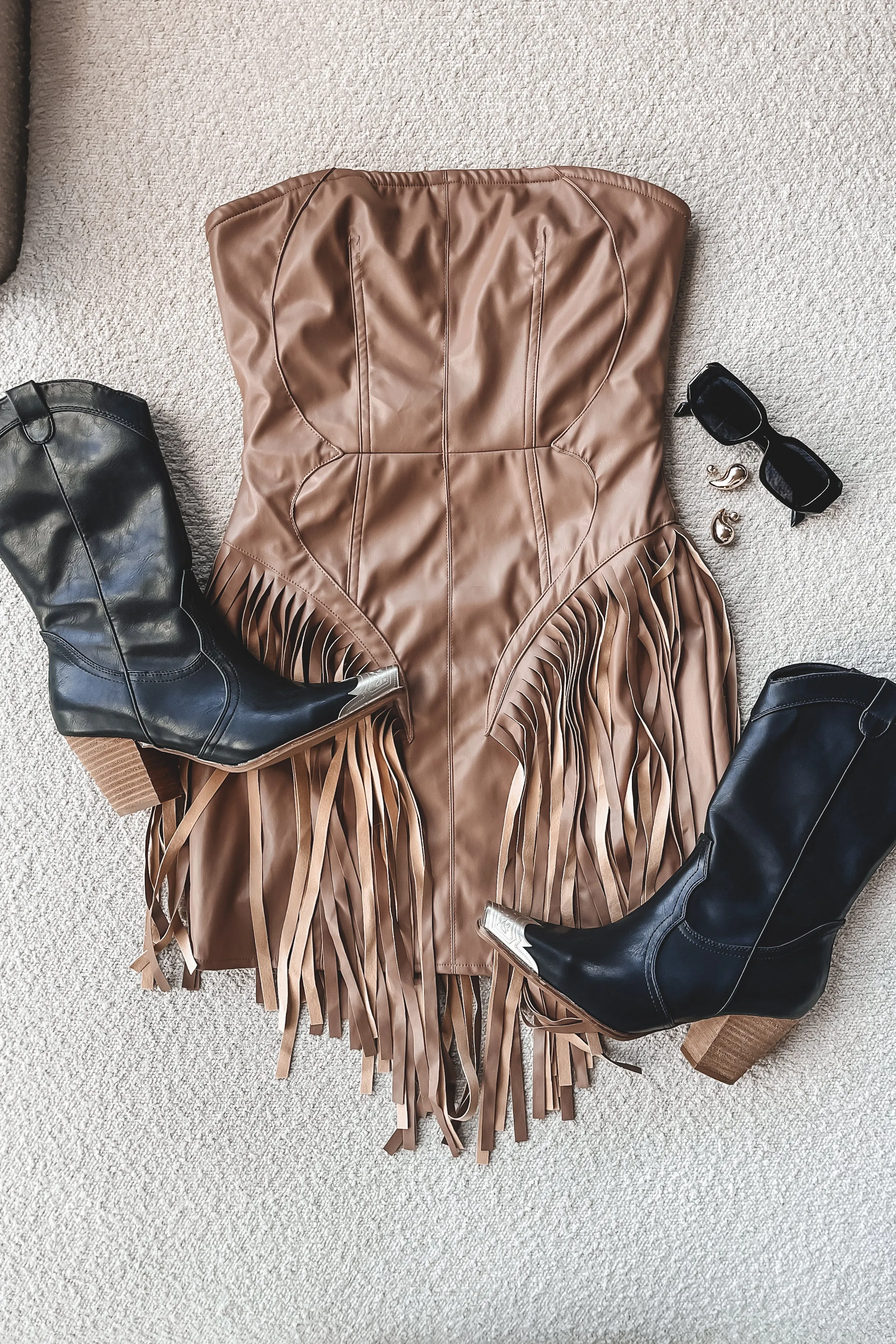 Broadway Stunner Leather Fringe Western Mini Dress