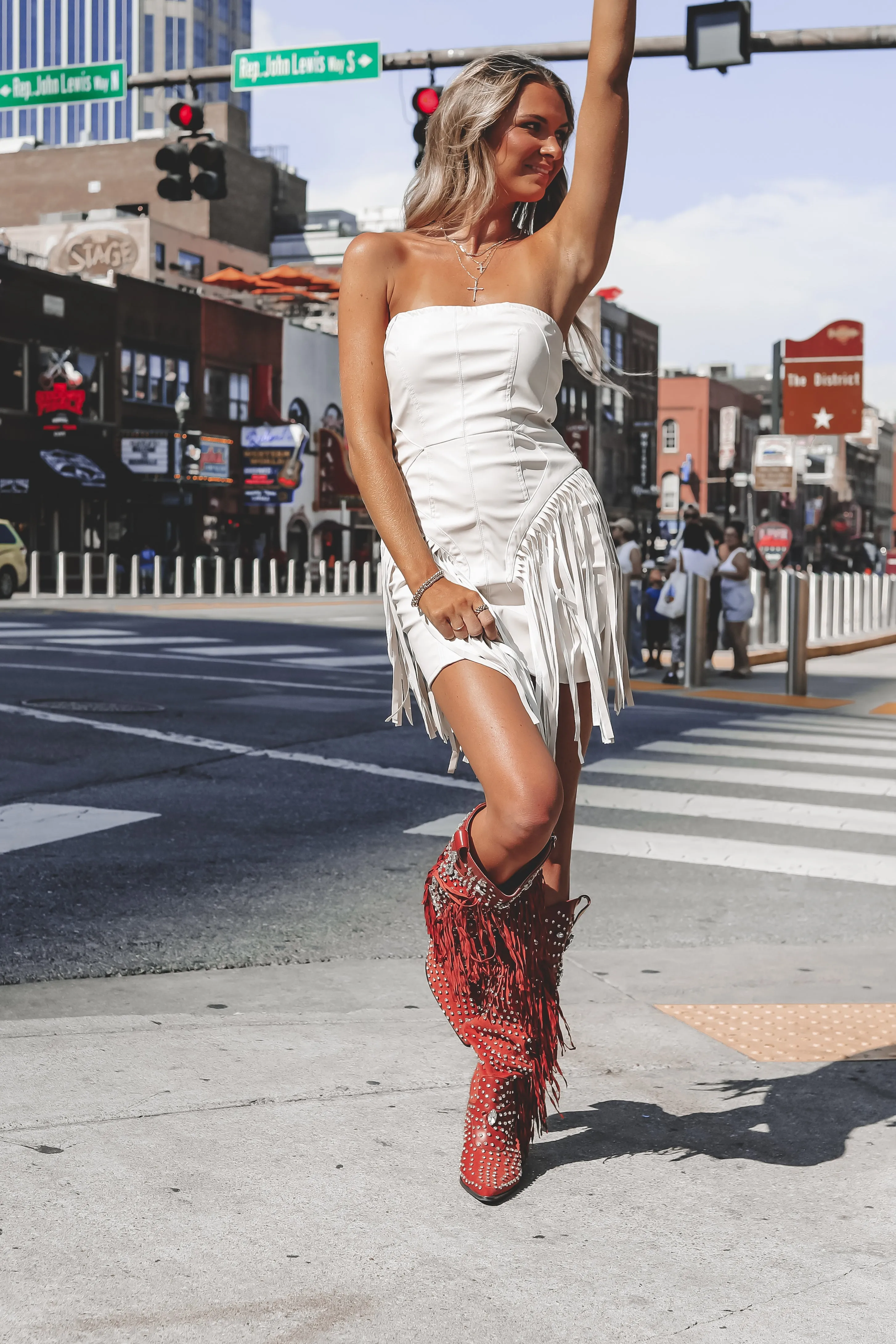 Broadway Stunner Leather Fringe Western Mini Dress