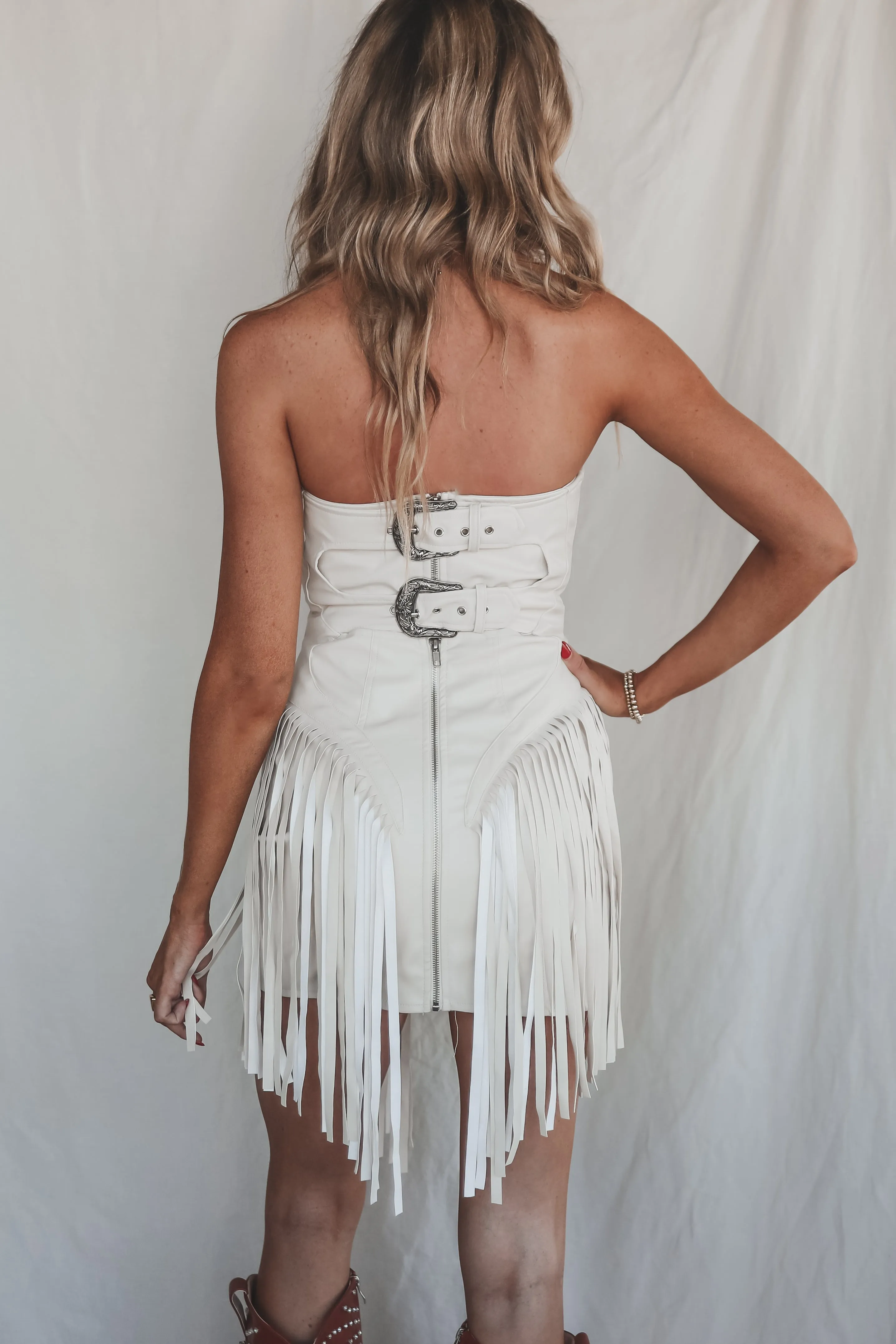 Broadway Stunner Leather Fringe Western Mini Dress