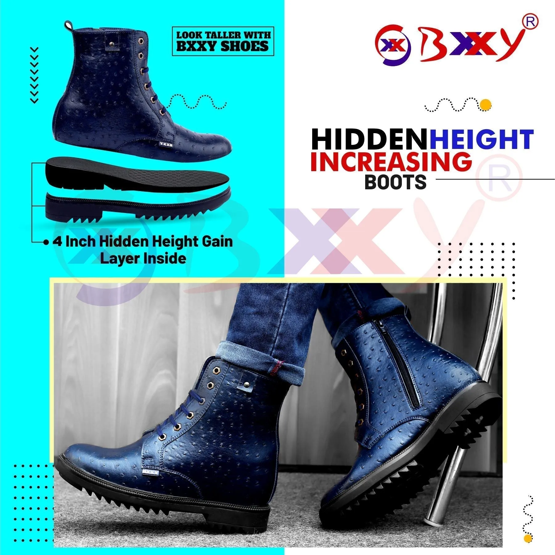 Bxxy's 4 Inch Hidden Height Increasing Vegan Leather High Ankle Lace-up Boots