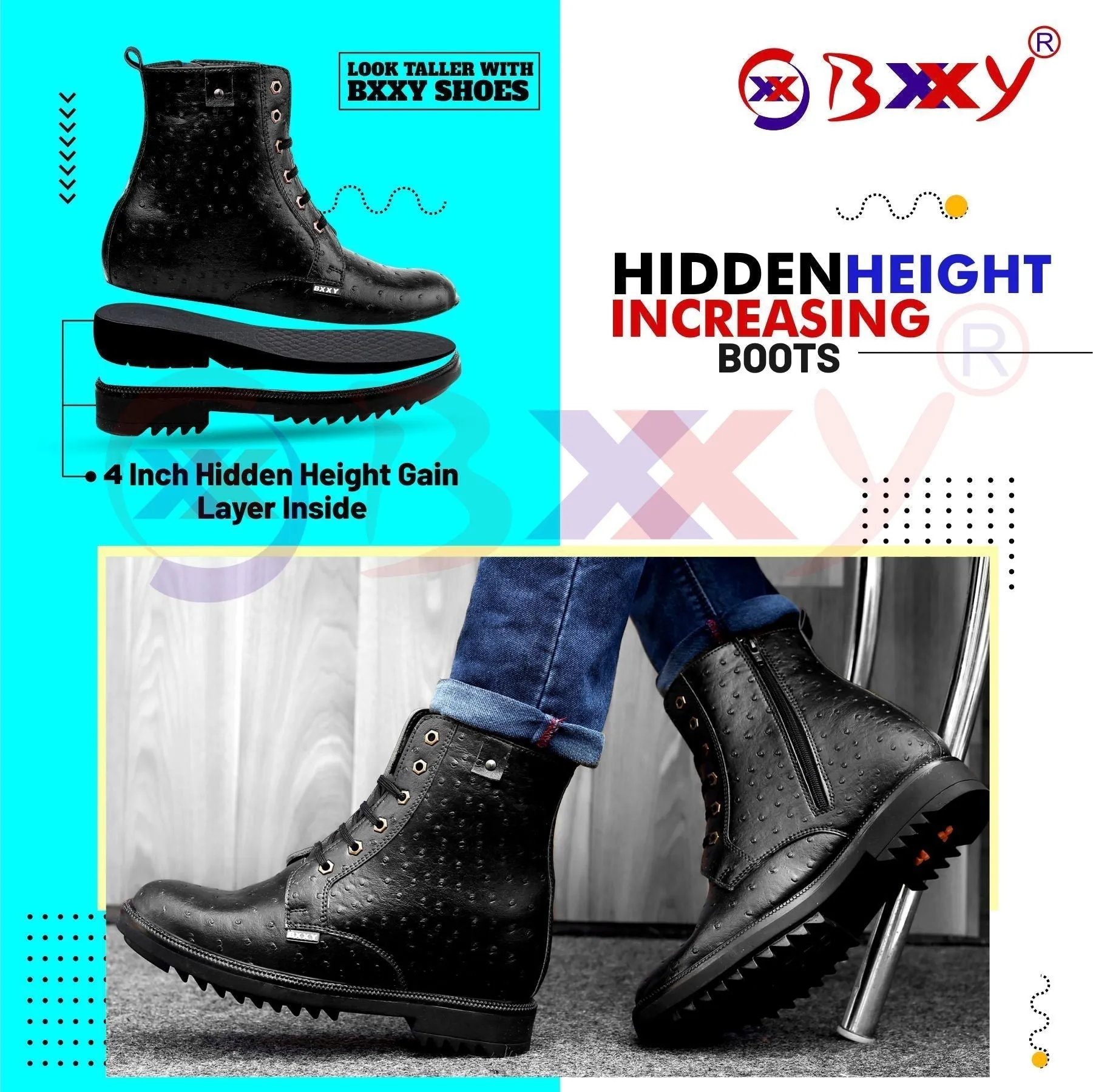 Bxxy's 4 Inch Hidden Height Increasing Vegan Leather High Ankle Lace-up Boots