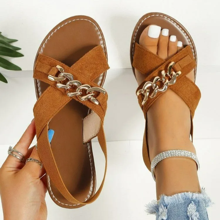 Chains Sandals Summer Outdoor Flat Shoes Elasticated Open Toe Slides Beach Shoes