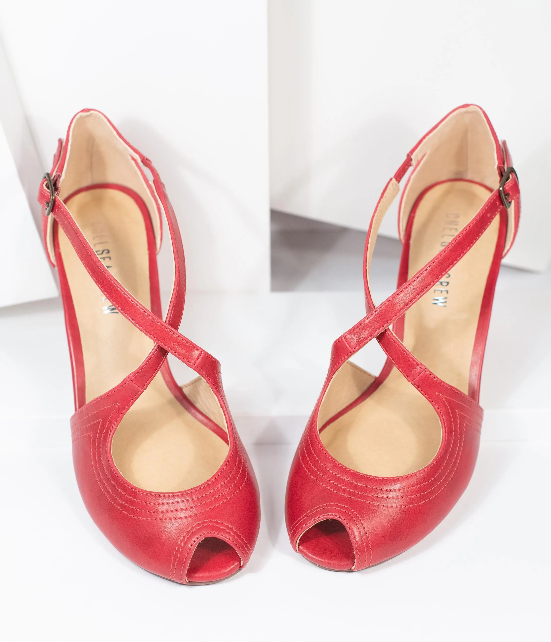 Chelsea Crew Red Cross Strap Natasha Heels