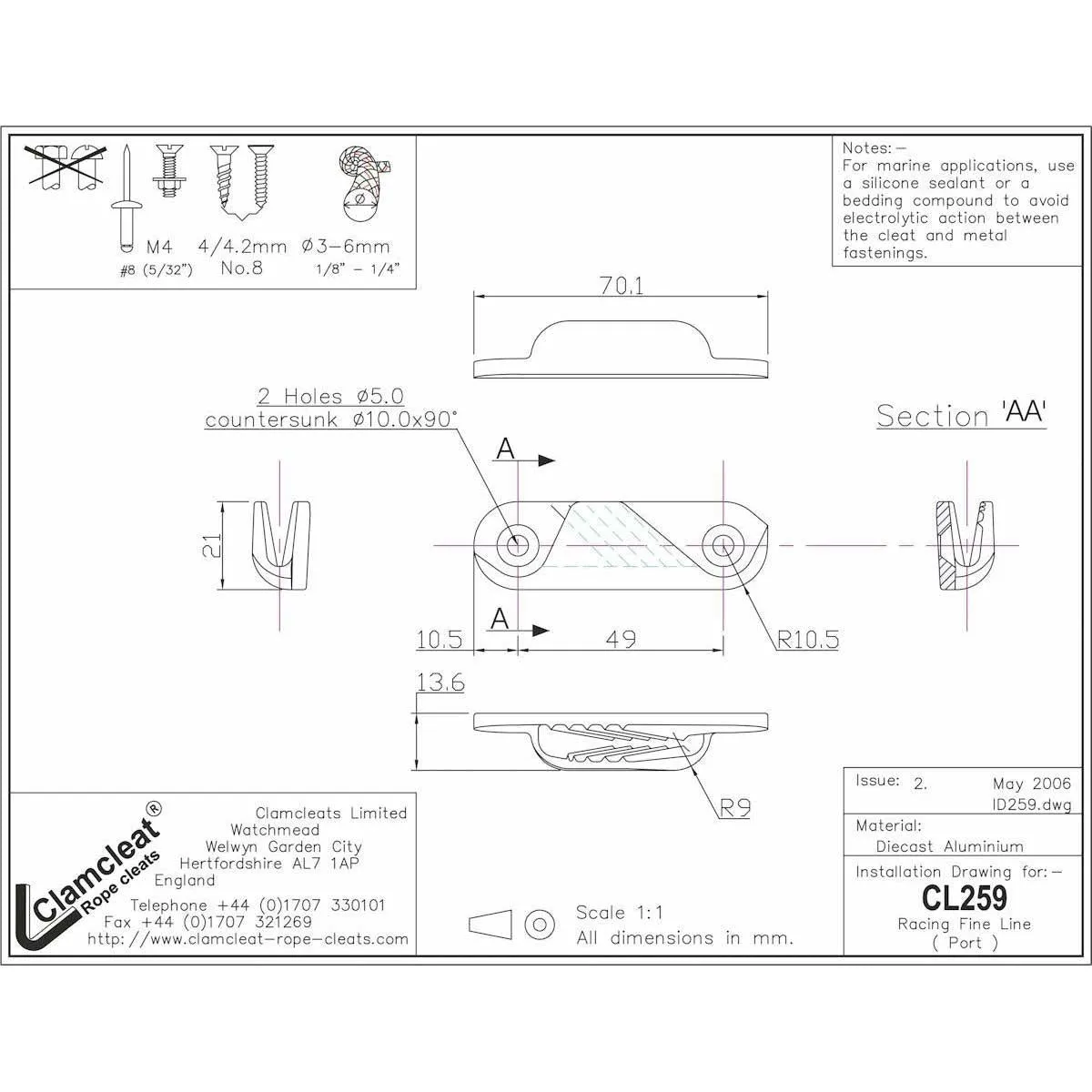 Clamcleat ® Racing Fine Line (Port) Hard Anodised