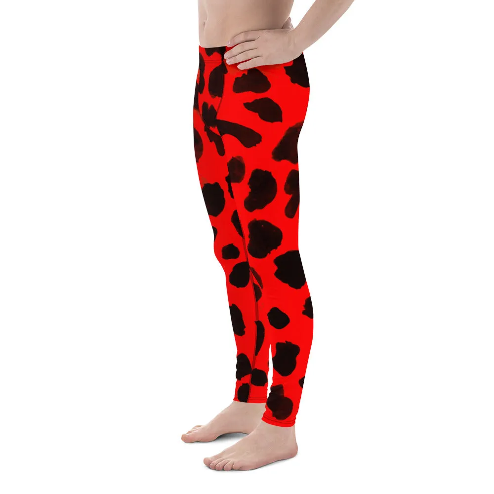 Cow Print Meggings, Best Red Cow Print Animal Fashion Sexy Men's Leggings - Made in USA/EU (US Size: XS-3XL)