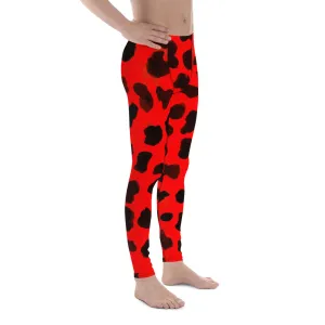 Cow Print Meggings, Best Red Cow Print Animal Fashion Sexy Men's Leggings - Made in USA/EU (US Size: XS-3XL)