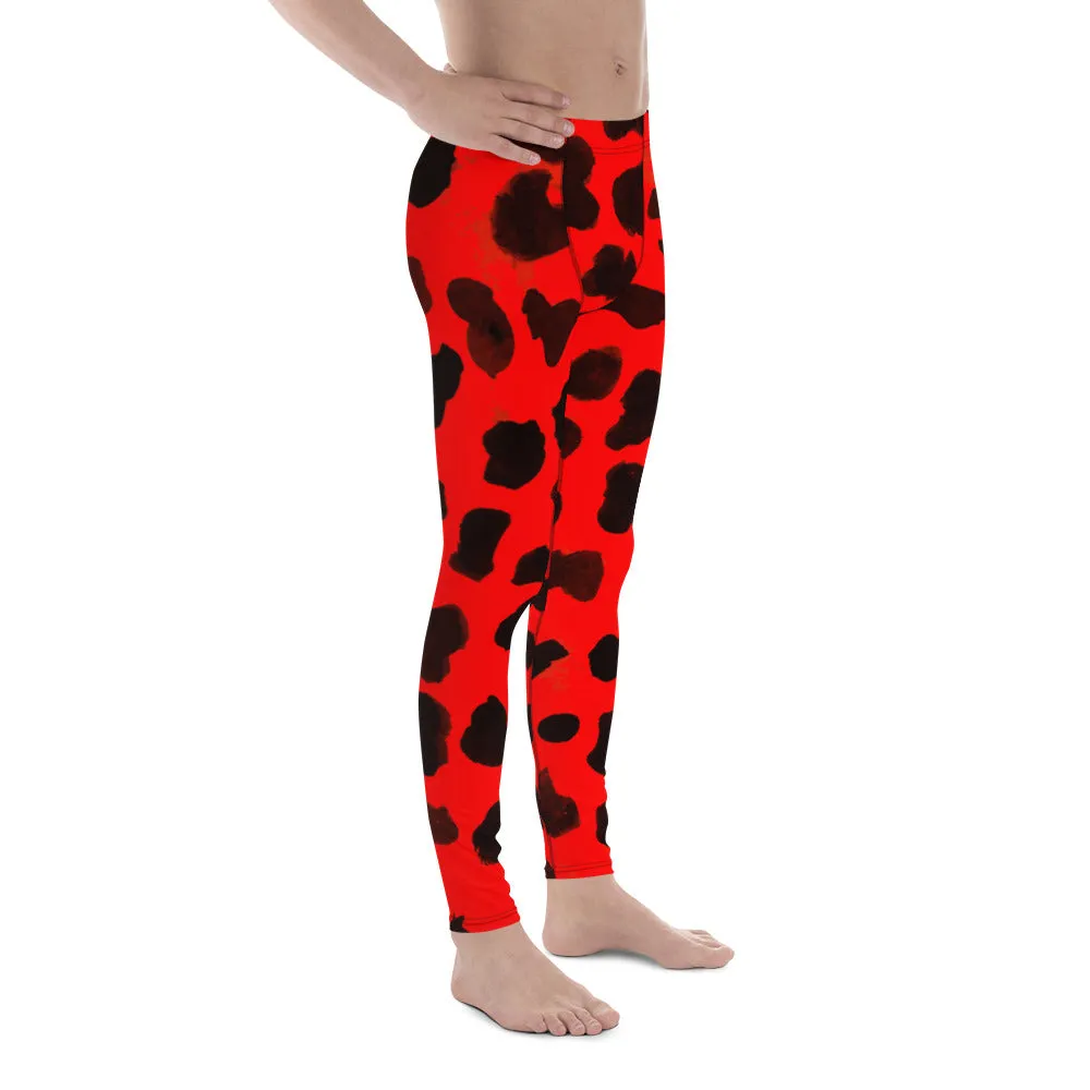 Cow Print Meggings, Best Red Cow Print Animal Fashion Sexy Men's Leggings - Made in USA/EU (US Size: XS-3XL)