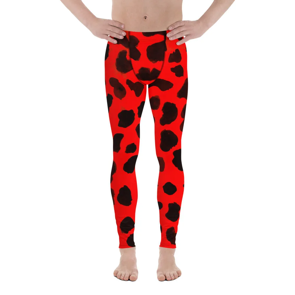 Cow Print Meggings, Best Red Cow Print Animal Fashion Sexy Men's Leggings - Made in USA/EU (US Size: XS-3XL)