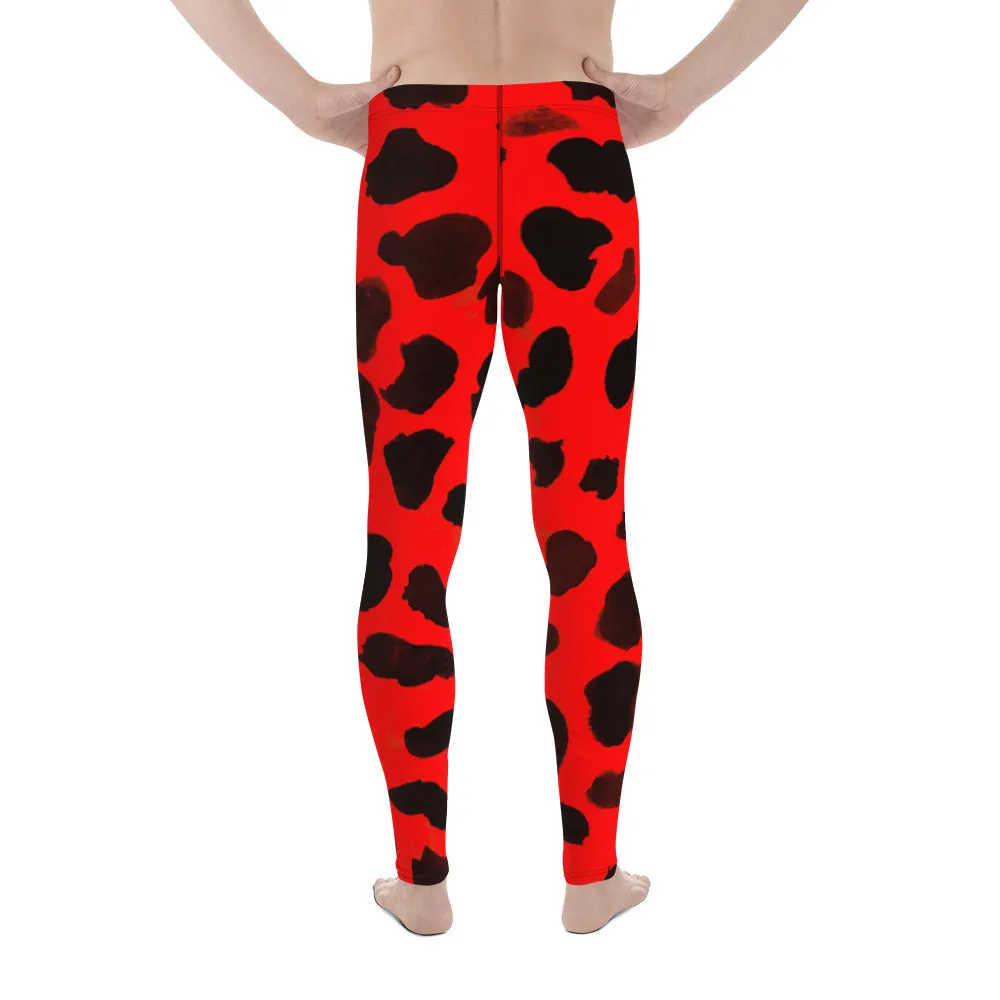 Cow Print Meggings, Best Red Cow Print Animal Fashion Sexy Men's Leggings - Made in USA/EU (US Size: XS-3XL)