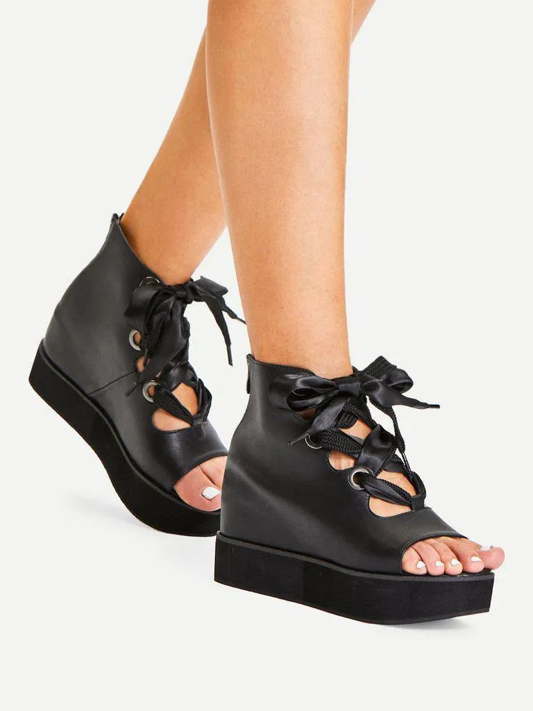 Criss Cross Bow Detail Platform Wedges