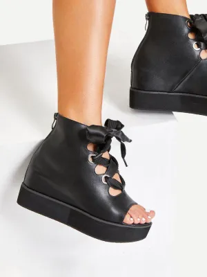 Criss Cross Bow Detail Platform Wedges