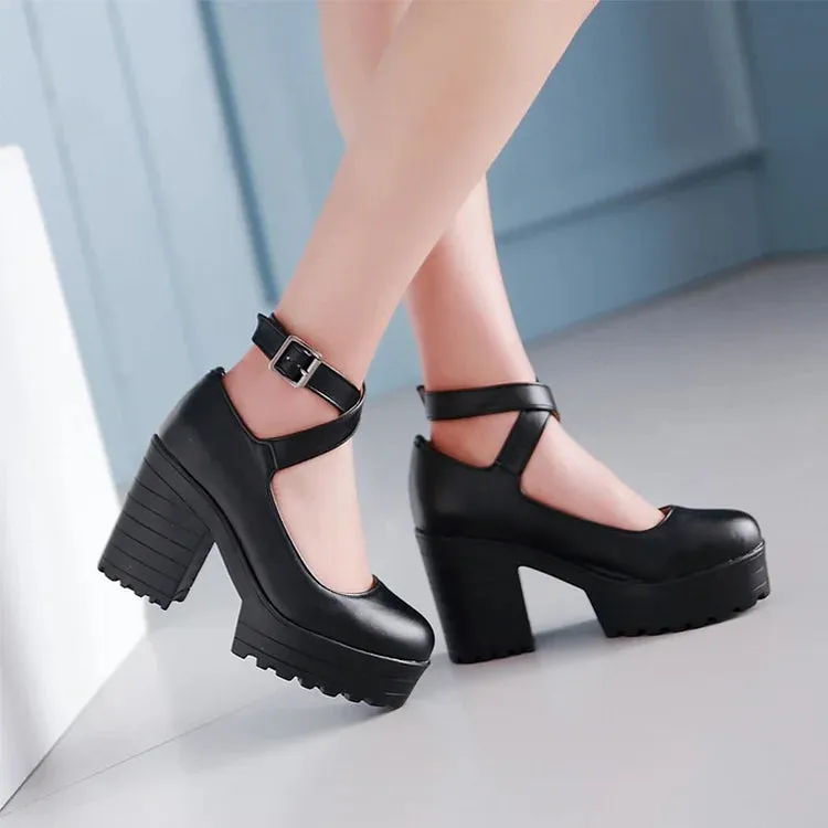 Cross Strap Buckle Platform Mary Janes Shoes