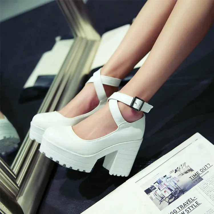 Cross Strap Buckle Platform Mary Janes Shoes