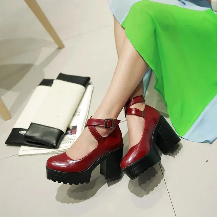 Cross Strap Buckle Platform Mary Janes Shoes